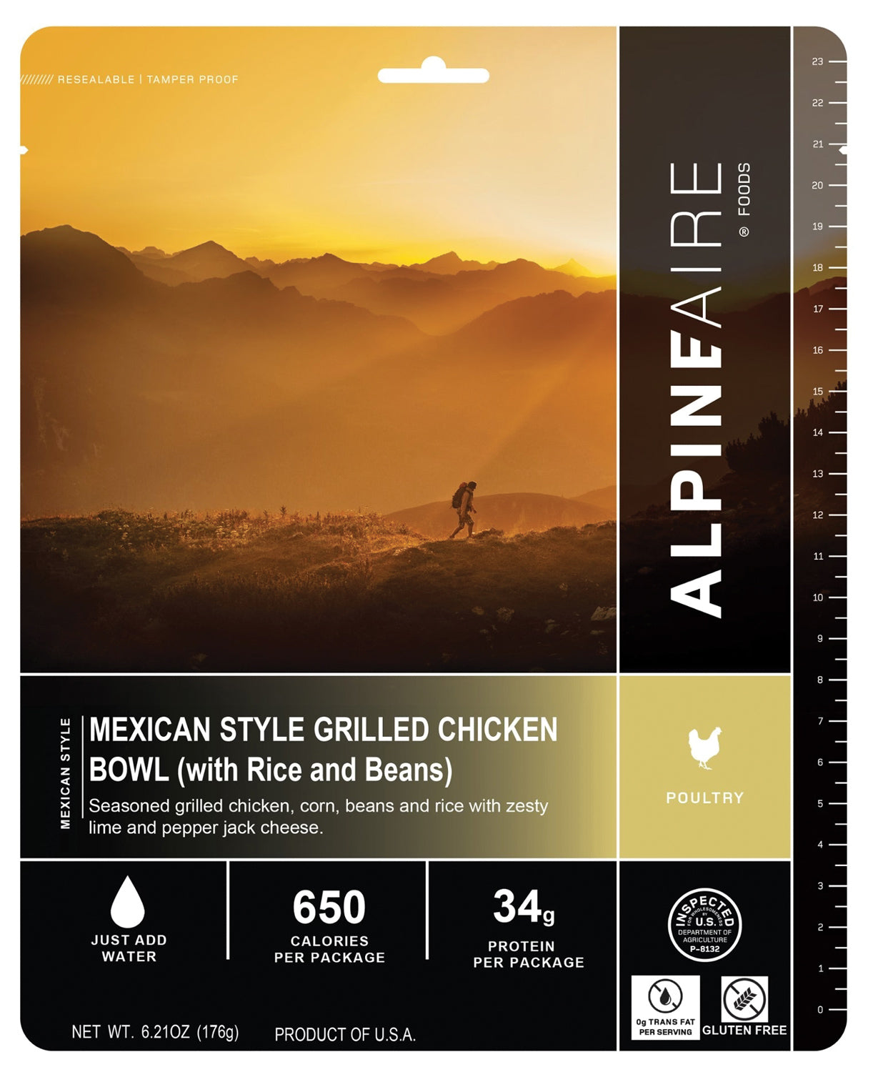 Alpine Aire Mexican Style Grilled Chicken Bowl - Authentic Flavors | Freeze Dried Camping Food | Perfect for Backpacking, Hiking & Emergency Preparedness