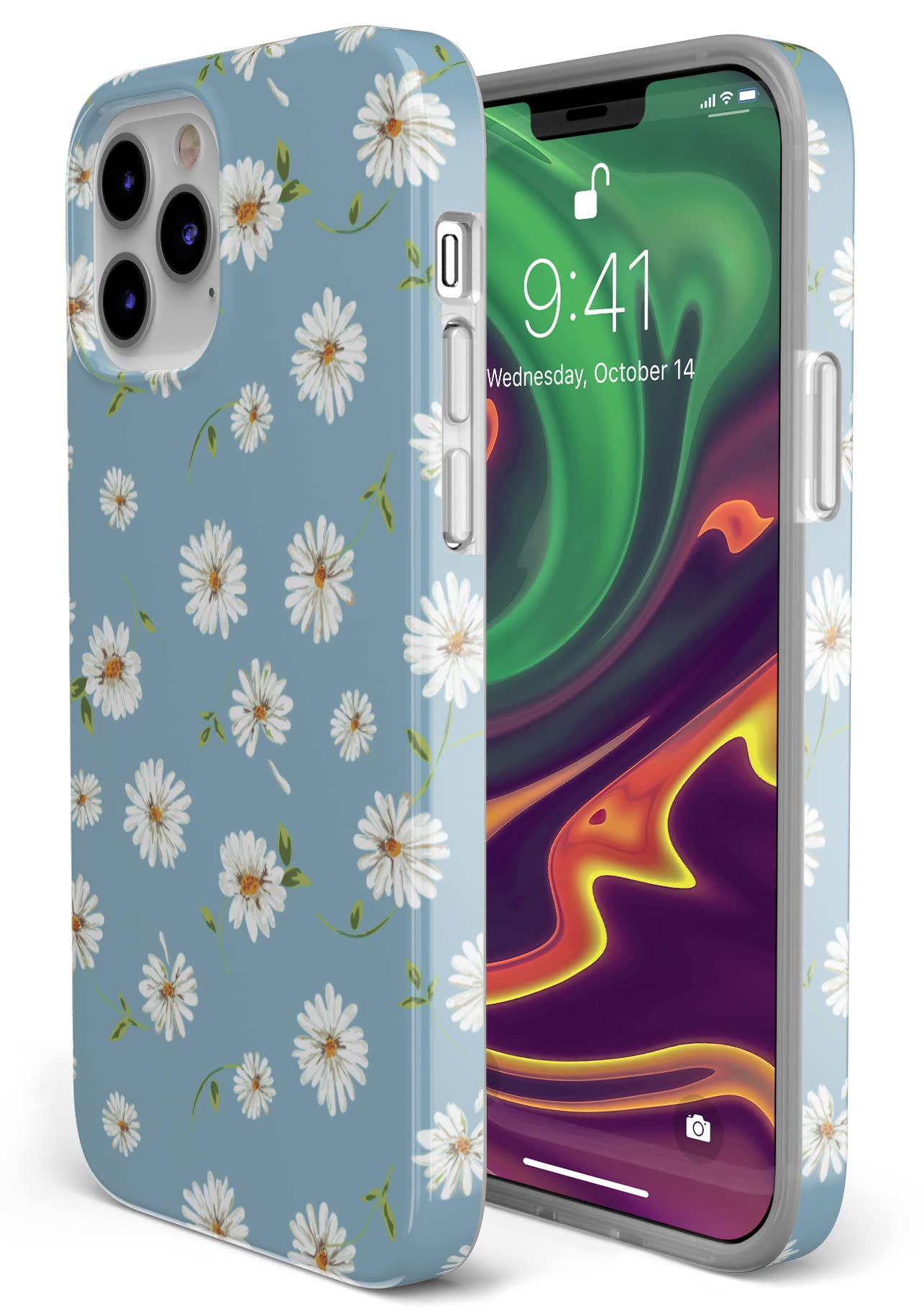 Casely iPhone 12/12 Pro Case - Daisy Daydream Baby Blue Floral Ultra-Slim Protective Cover | Perfect for Everyday Use, Office & Travel