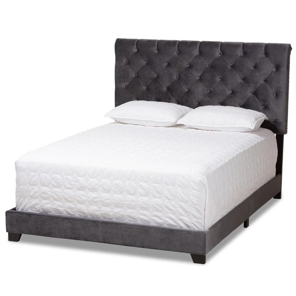 BOWERY HILL Velvet Tufted Full Size Bed Frame - Dark Grey Upholstered Platform Bed with Button Tufting | Perfect for Modern Bedrooms, Guest Rooms & Master Suites