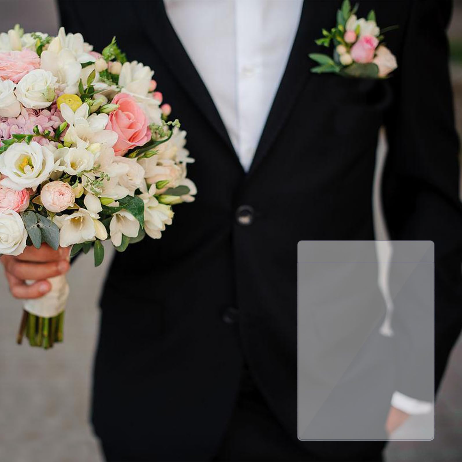 12 Pack Boutonniere Plastic Sleeves - Flower Holder for Suit Jacket Pocket (Flowers Not Included) | No Lapel Pin Needed | Perfect for Wedding Groom & Groomsmen Suits | Formal Events & Prom Accessories