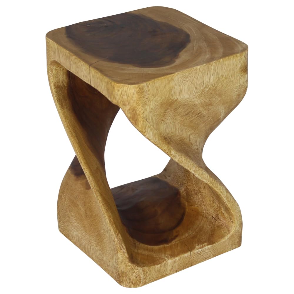 Haussmann Original Wooden Twist Stool 12x12x18 Inches - Solid Oak Bar Stool with Oil Finish - Perfect for Kitchen Island, Breakfast Nook & Home Decor