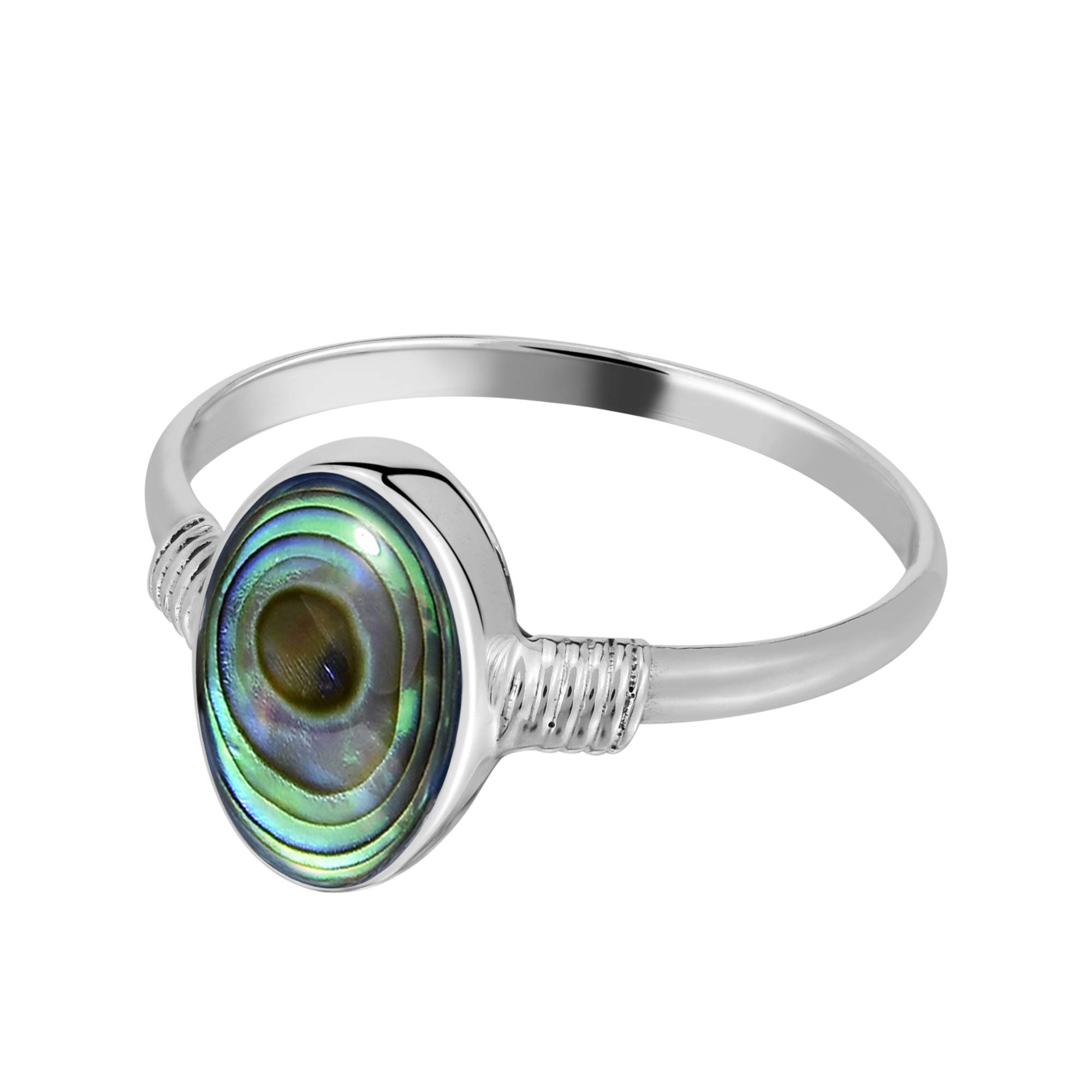 Elegant Abalone Shell .925 Sterling Silver Band Ring for Women | Tiny Wedding, Casual Comfort Fit Rings | Perfect Gift for Daughter, Wife, Mom | Sizes 7-10 | Ideal for Beach Weddings, Anniversary Gifts & Everyday Wear