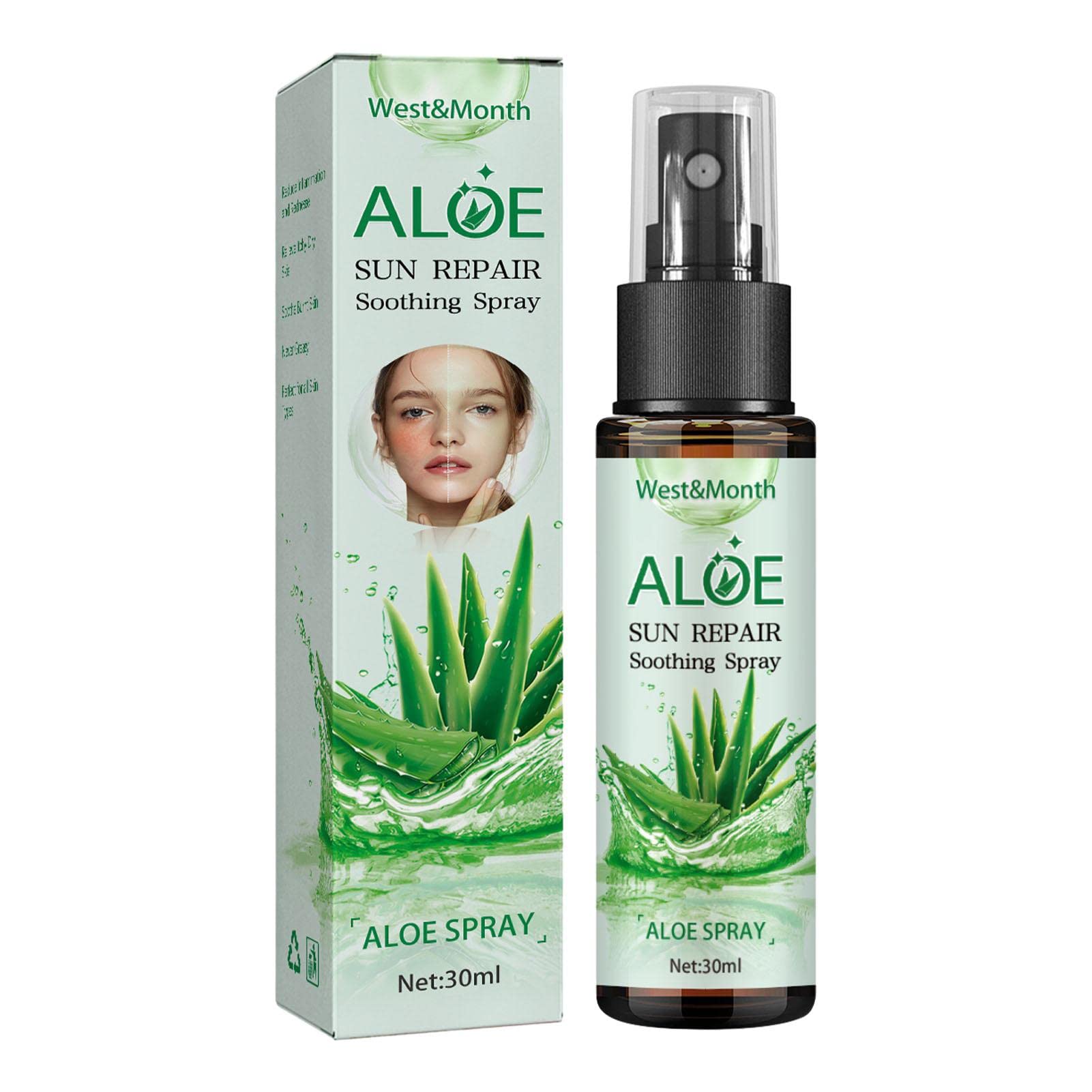 Aloe Vera Spray for Sunburn Relief - Natural Moisturizer for Face, Body & Hair - Soothing After Sun Care - 30ml - Perfect for Post-Sun Exposure & Skin Hydration