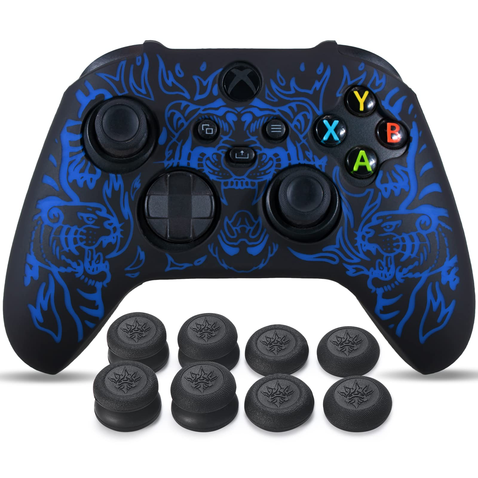 Premium Silicone Skin Cover for Xbox Series X/S Controller - Tiger Blue with 8 Exclusive Thumb Grips | Enhanced Grip & Protection for Gaming Comfort