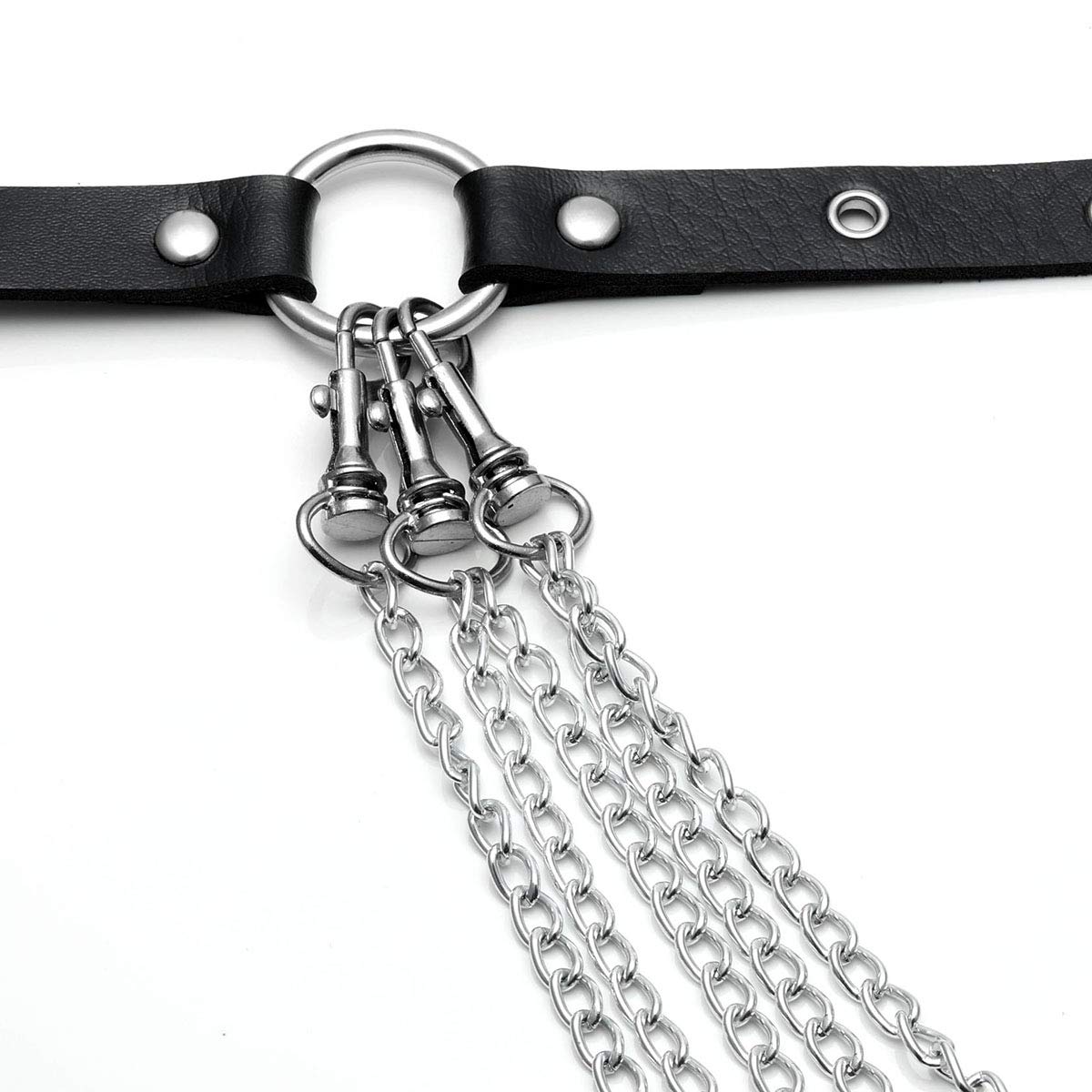 Eigso Punk Belts with O-Rings & Chains - Gothic Rock Steampunk Style Adjustable Garter Straps for Women & Men (PU Leather) - Perfect for Cosplay, Halloween, and Alternative Fashion