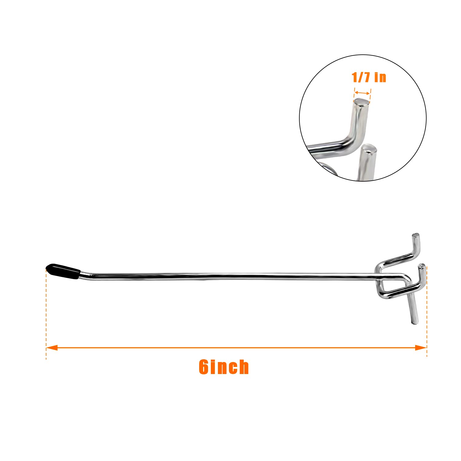 50-Pack 6 Inch Heavy Duty L-Shaped Pegboard Hooks - Galvanized Steel with Rubber Tips for 1/4