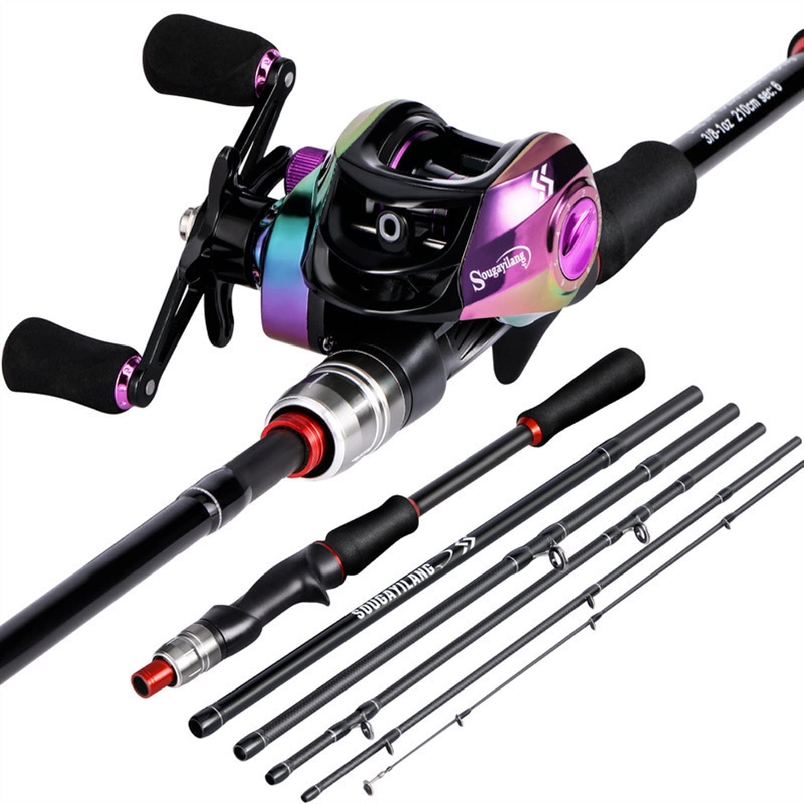 **1.8-2.1M Fishing Rod and Reel Combo with 7.2:1 High-Speed Baitcasting Reel - Left Hand & Right Hand Options - Perfect for Freshwater and Saltwater Fishing (1.8M Left Hand, Rod & Reel Set)**