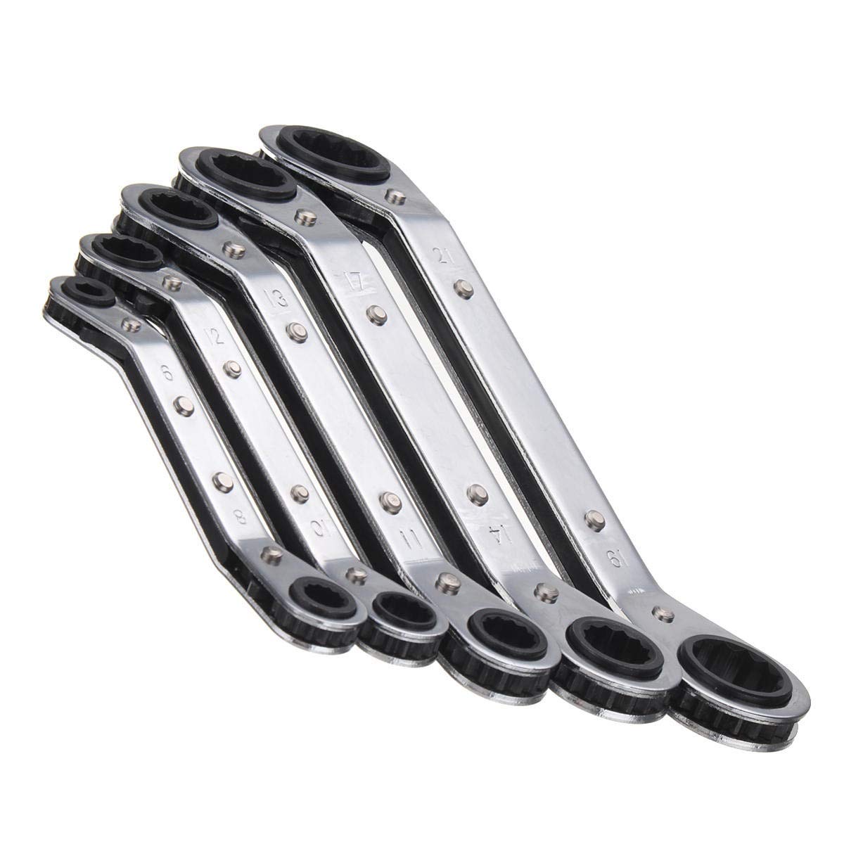 5Pcs Metric Offset Ring Wrench Spanner Set - Universal Ratcheting Hand Tools for DIY & Auto Repair - Perfect for Tight Spaces & Professional Mechanics