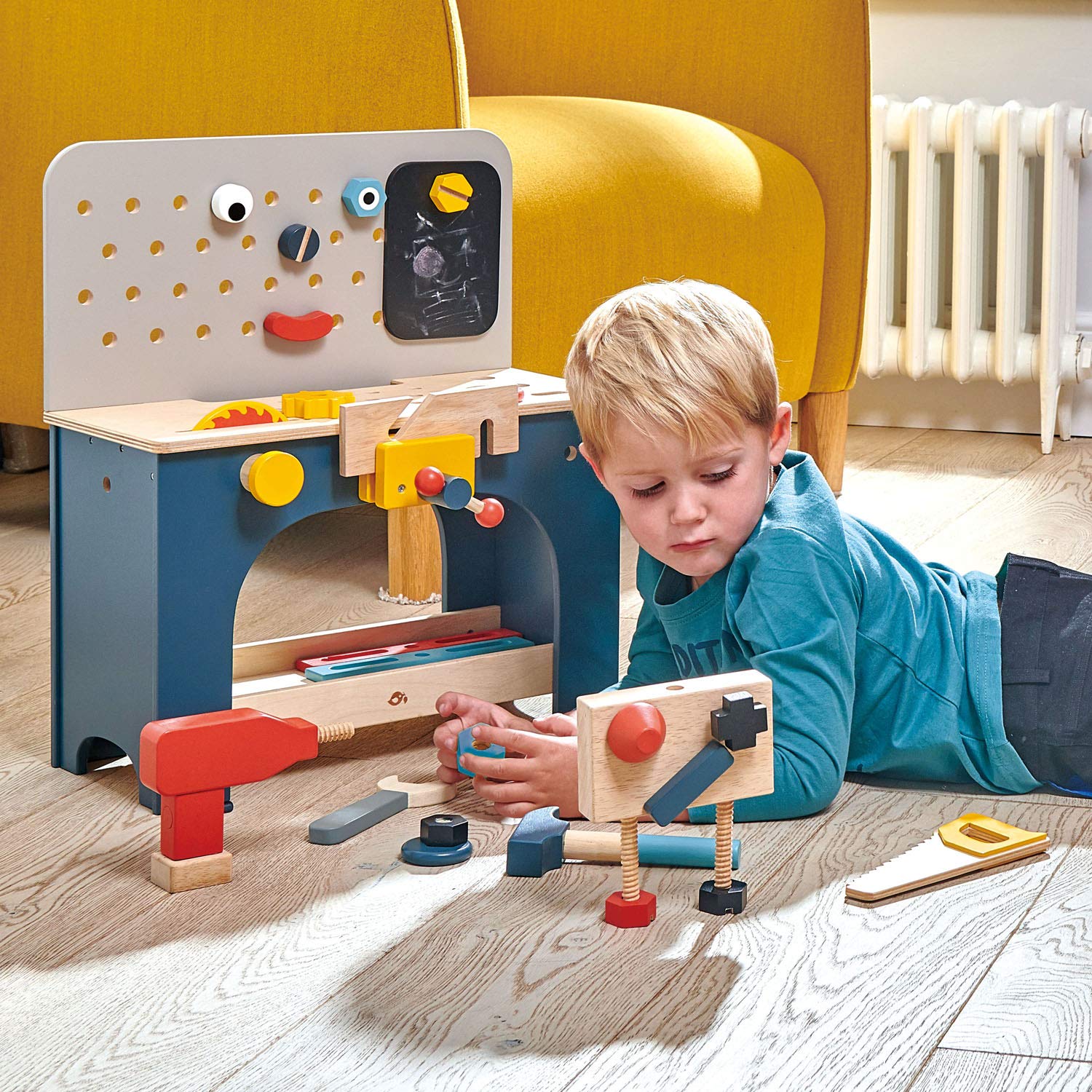 Tender Leaf Toys - Wooden Tabletop Tool Bench Construction Building Play Set for Kids Ages 3+ | STEM Learning Toy for Logical Thinking & Pretend Play | Perfect for Home, Classroom & Daycare Activities