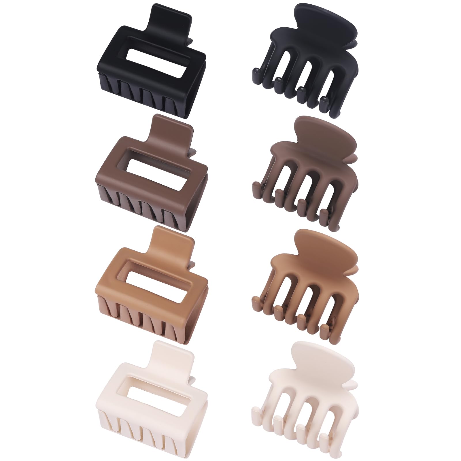 8 Pcs Matte Non-Slip Rectangle Jaw Clips for Thin Hair | Small Claw Hair Clips for Women & Girls | Medium Hair Accessories in Brown | Perfect for School, Work & Everyday Styling
