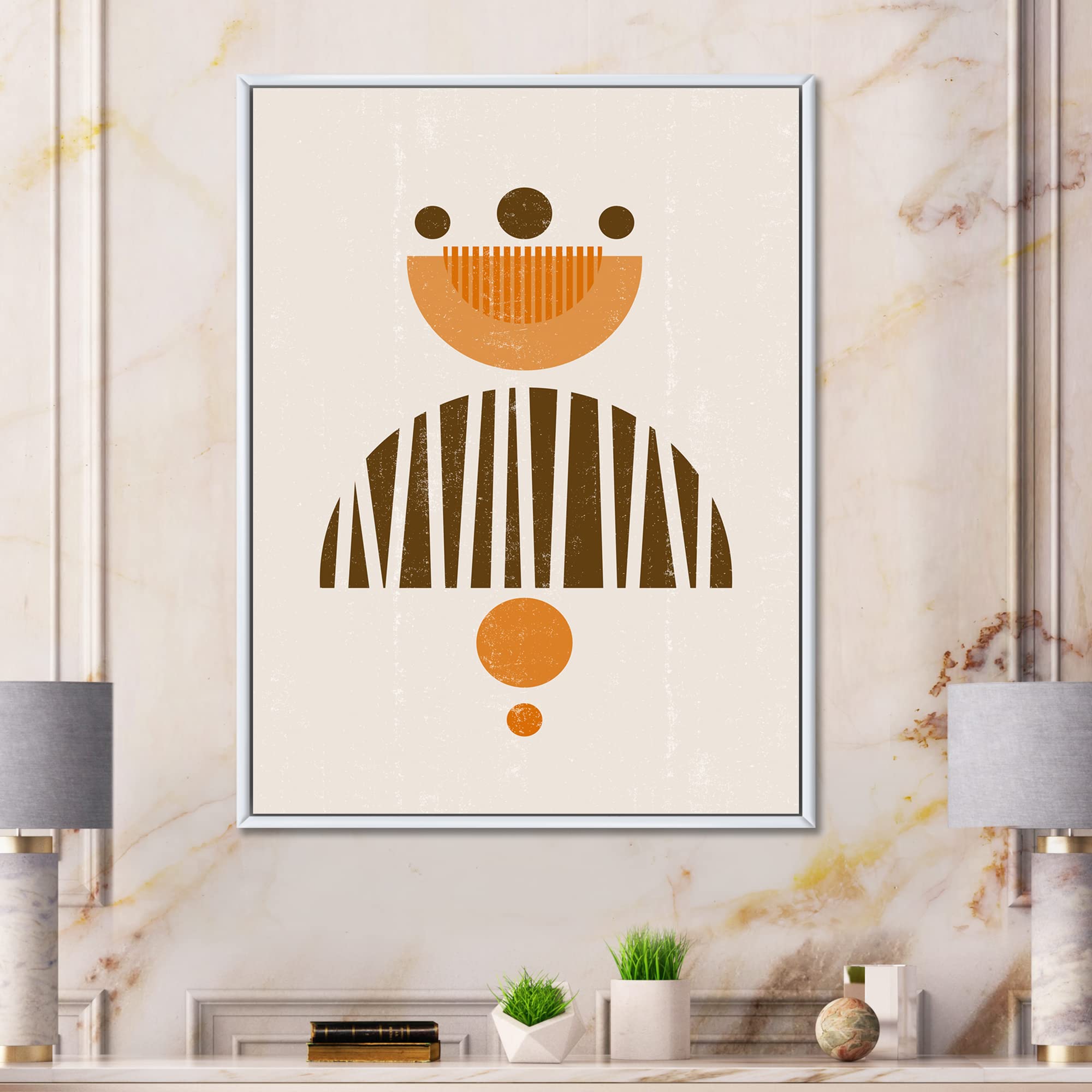 Abstract Minimal Sun and Moon Wall Art - Earth Tone Framed Canvas Print for Living Room & Bedroom Decor | Modern Home & Office Wall Decor