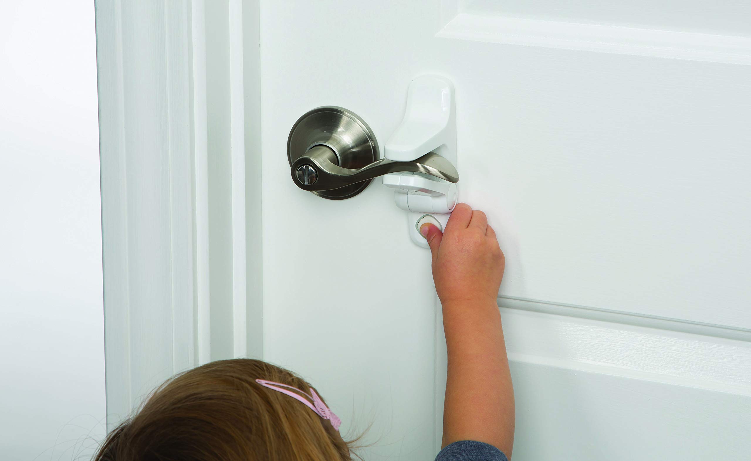 Safety 1st Outsmart Lever Handle Lock - Child Proof Cabinet Locks (4-Pack, White) | Baby Safety Device for Kitchen, Bathroom & Home Childproofing