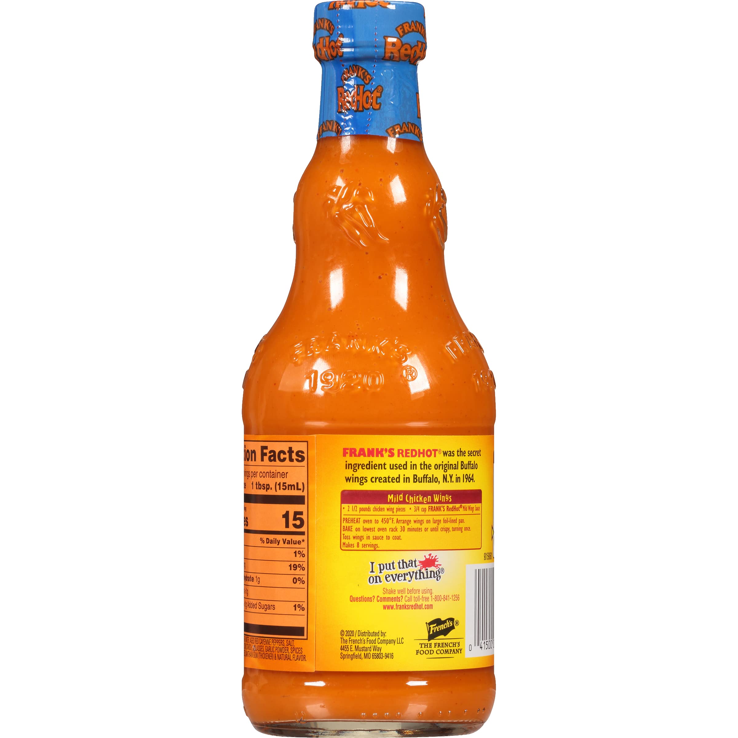 Frank's RedHot Original Cayenne Pepper Hot Sauce - Mild Flavor, 12 fl oz (354mL) - Perfect for Wings, Chicken, Burgers, and More - Adds Spicy Kick to Any Dish