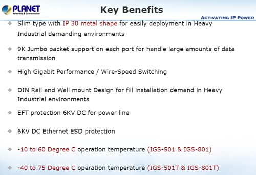IGS-801T Industrial Gigabit Ethernet Switch 8-Port 10/100/1000TX with IP30 Rating & Wide Temperature Range (-40~75°C) - Reliable Networking for Factories, Warehouses & Harsh Environments