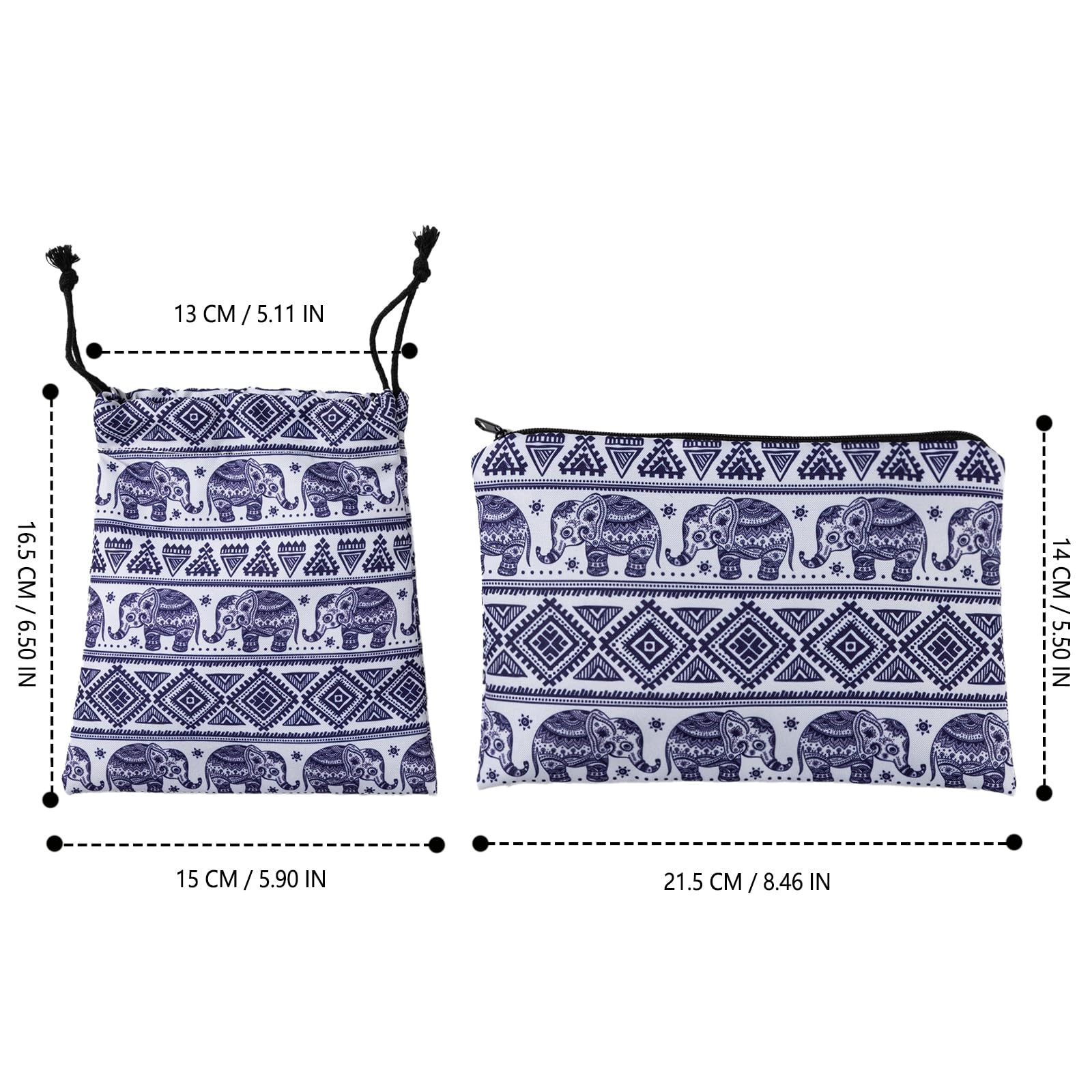 2pcs Elephant Print Makeup Bag and Drawstring Bag Set - Travel Cosmetic Organizer, Blue Zipper Pouch for Toiletries - Perfect for Women's Birthday Gifts, Best Friend Presents, Vacation Essentials & Daily Makeup Storage (Elephant Design)