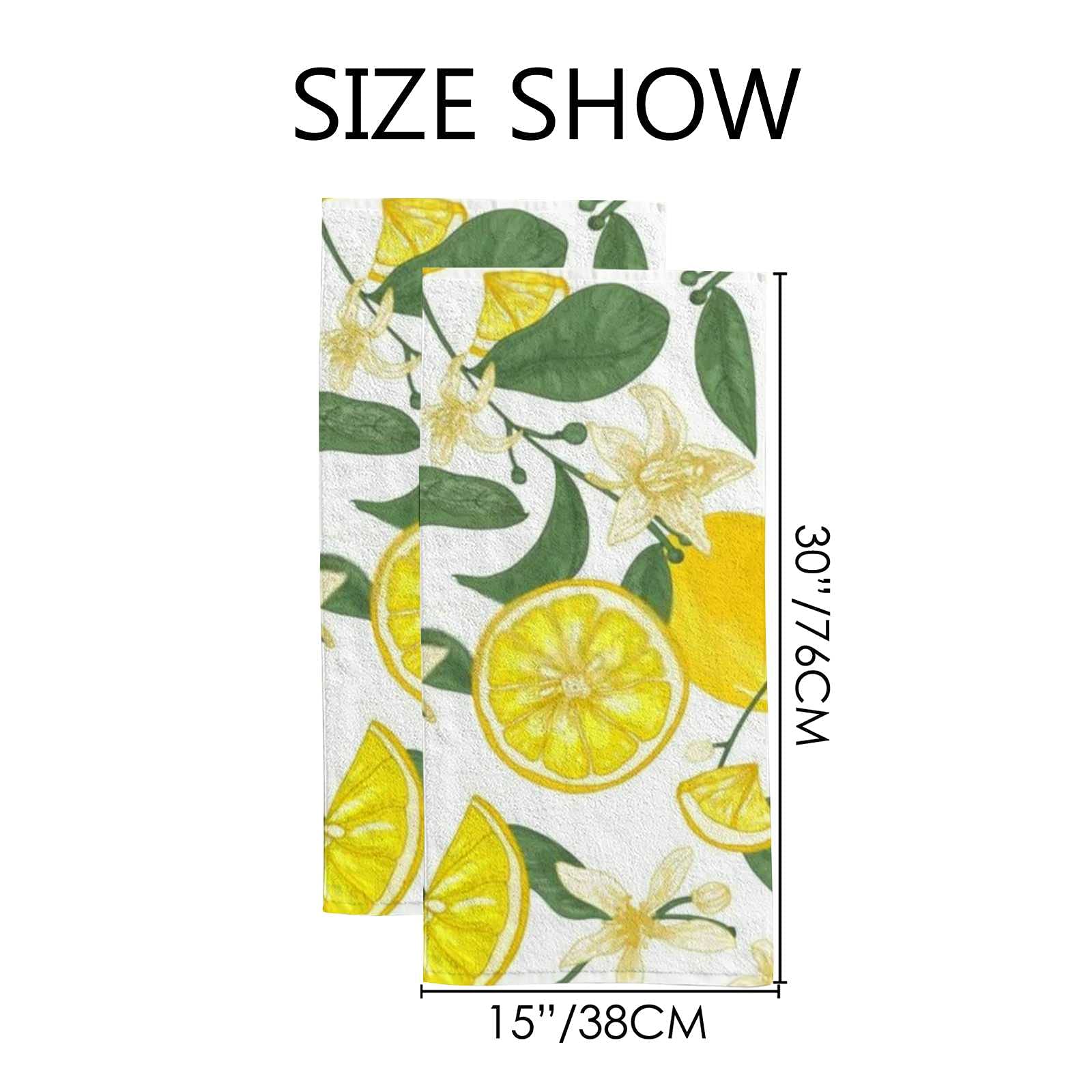 2-Piece Lemon Print Polyester Towel Set - Super Absorbent Bath Towel & Hand Towel (30x15 Inches) - Soft, Durable & Machine Washable - Perfect for Kitchen, Bathroom & Beach Use