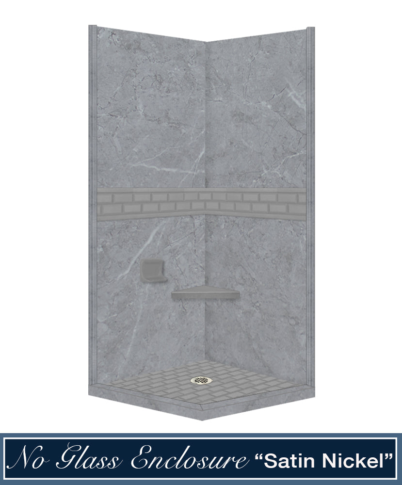 Grio Marble Subway Tile Corner Shower Enclosure Kit - Waterproof Bathroom Upgrade for Modern Homes & Luxury Hotels