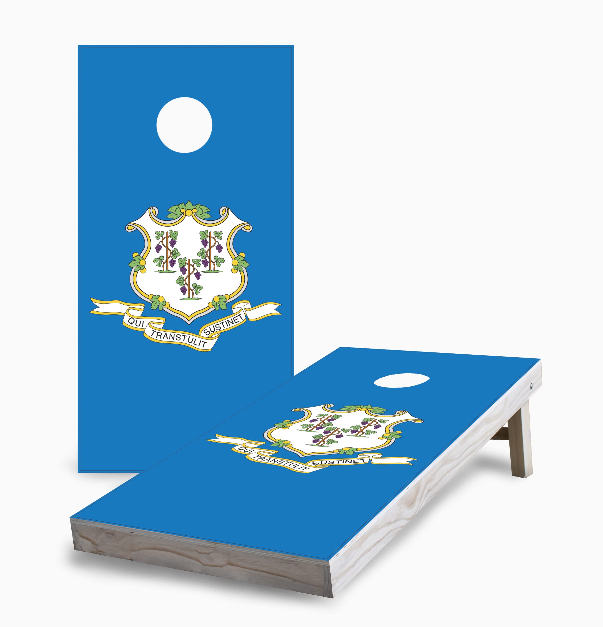 Skip's Garage Connecticut State Flag Cornhole Board Set - 2 Boards & 8 Bean Bags - Premium Outdoor Lawn Game for Backyard, Tailgating, and Parties