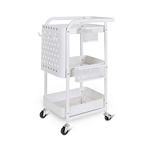 CHUNSHENN 4-Tier Kitchen Storage Cart - White Mobile Serving Trolley with Spice Rack (32.5 x 45 x 76cm) - Perfect for Organizing Tableware, Spices & Kitchen Essentials in Small Spaces