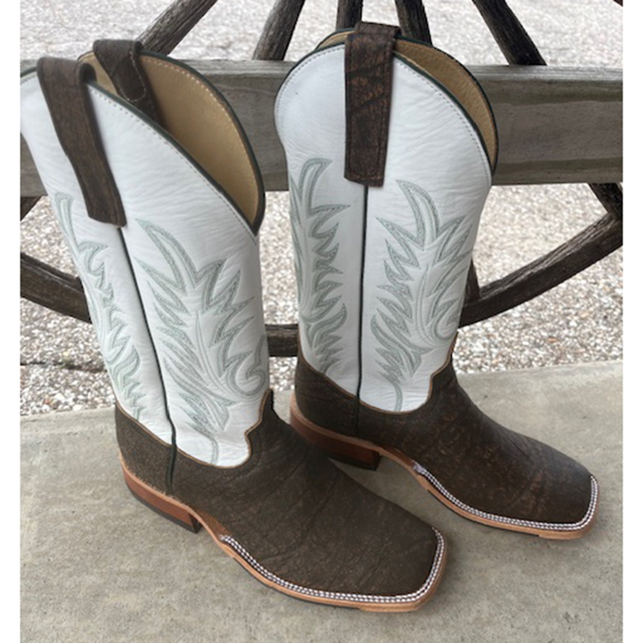 Anderson Bean Men's Tan Safari Cape Buffalo Square Toe Cowboy Boots - Durable Western Boots for Ranch Work, Rodeo & Outdoor Adventures