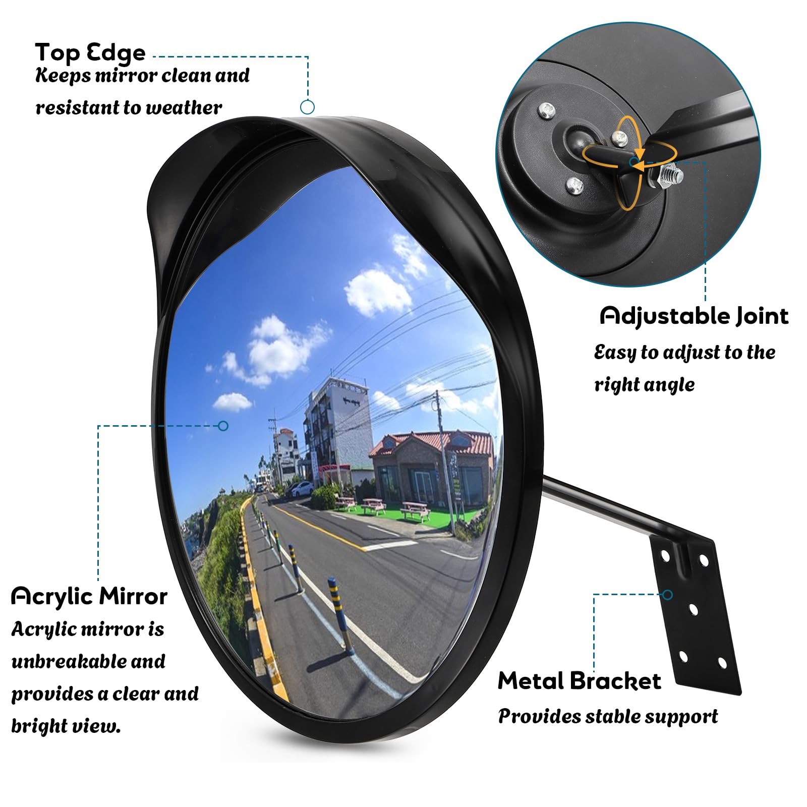 YOUEON 12 Inch Acrylic Convex Mirror - Wide Angle Security Mirror for Garage, Driveway, Parking Lots, Store & Warehouse - Adjustable Round Traffic Mirror for Indoor/Outdoor Use - Eliminates Blind Spots & Enhances Safety