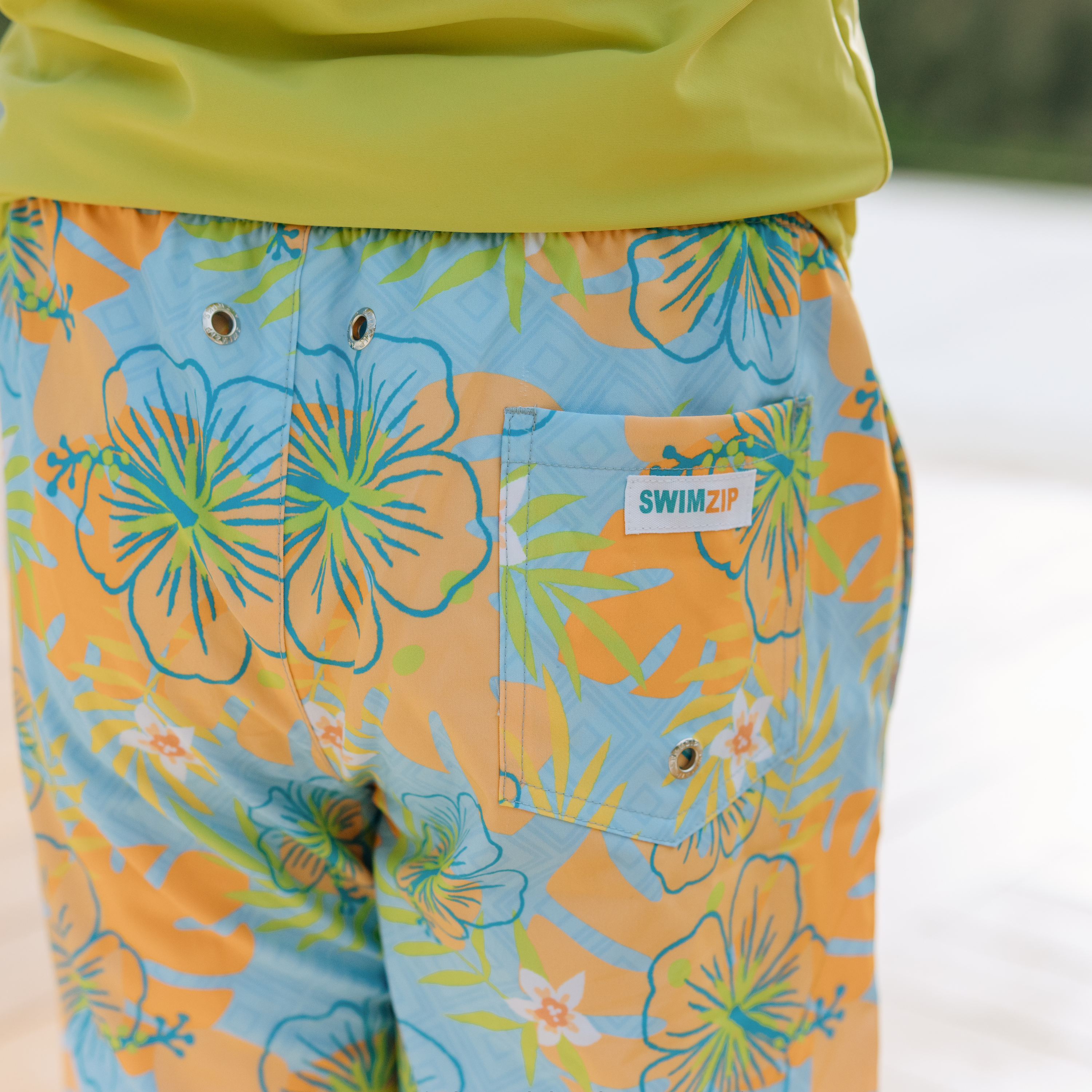 Boys Swim Trunks with Boxer Brief Liner - Quick Dry Swim Shorts for Kids (Sizes 6-14) | Groovy Pattern - Perfect for Beach, Pool & Summer Water Activities
