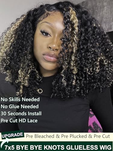 Wear and Go Glueless Wig Balayage Blonde Highlight Curly