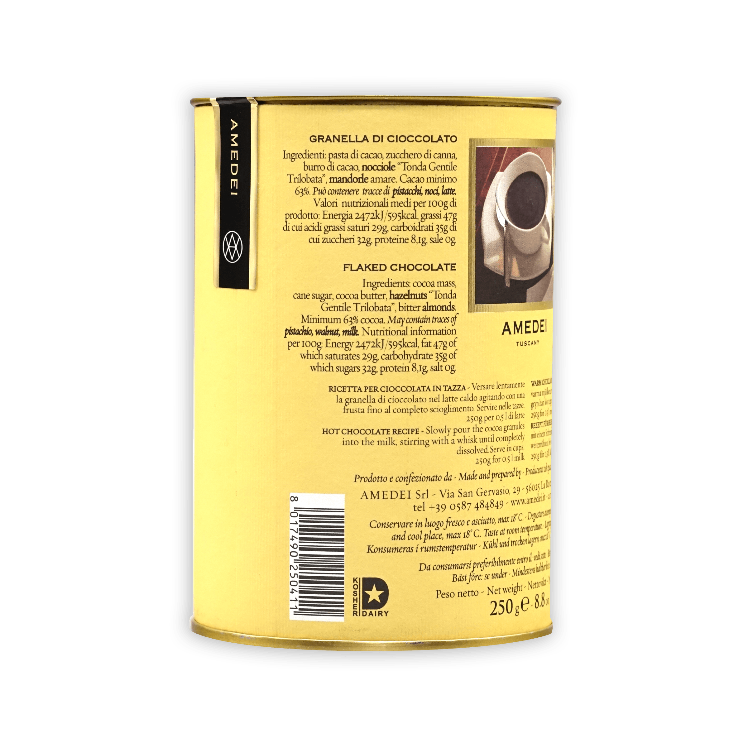 Premium Amedei 62% Dark Chocolate Flakes for Baking & Desserts - Rich Cocoa Hot Chocolate Mix for Coffee, Desserts & Gourmet Recipes