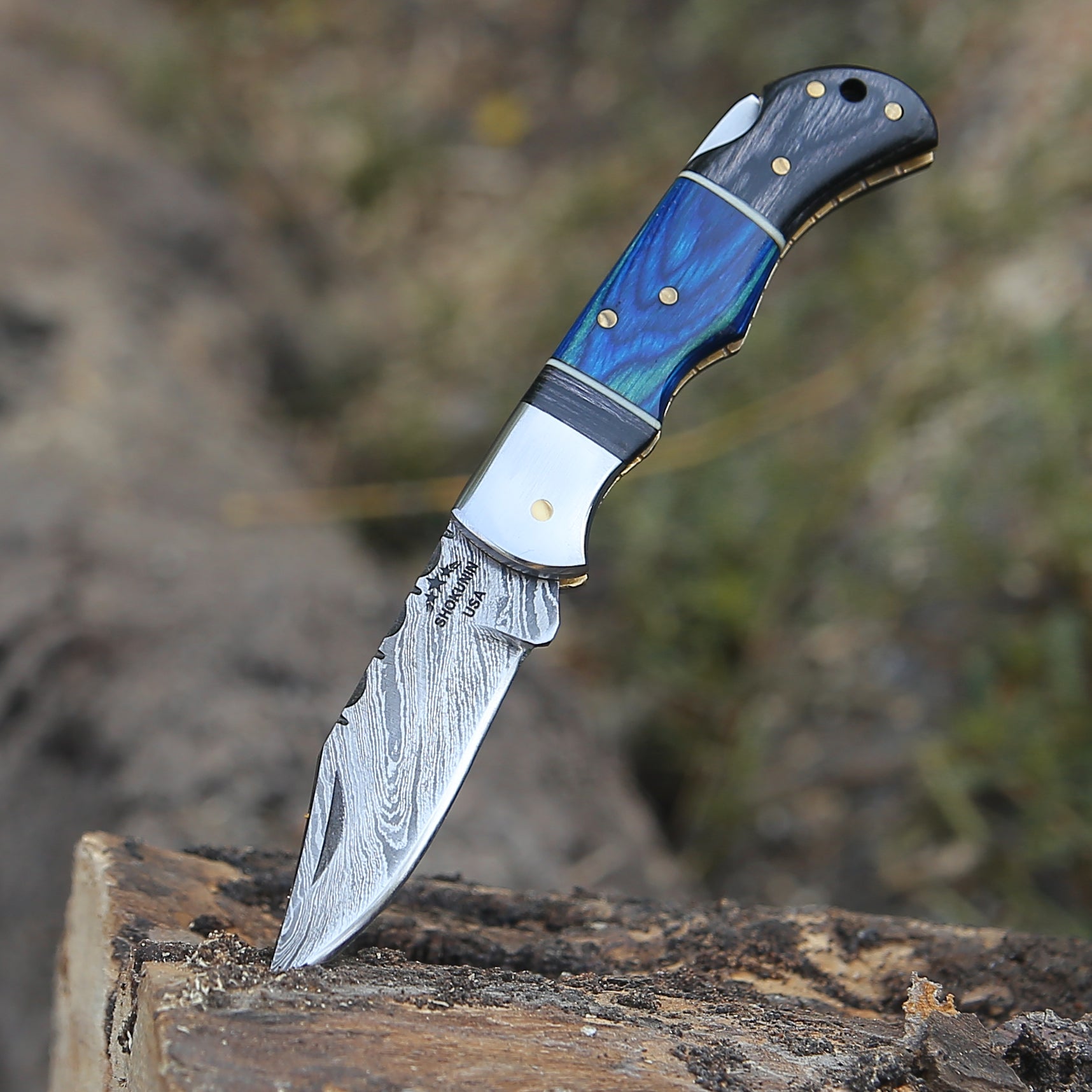 Premium Damascus Steel Folding Hunting Knife with Pakkawood Handle - Tactical Outdoor Survival, Camping, and Bushcraft Essential