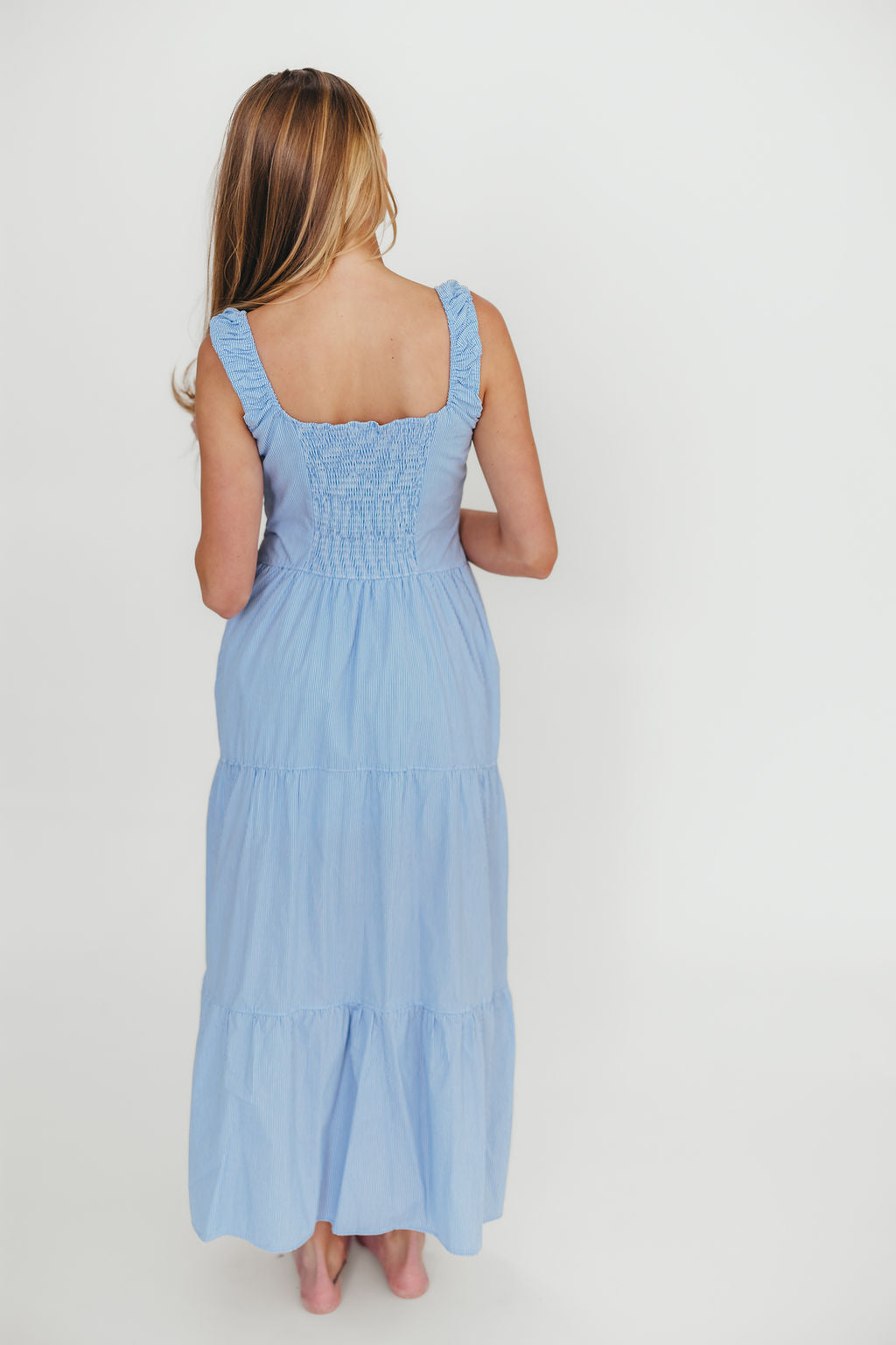Katie 100% Cotton Blue Striped Maxi Dress for Women | Summer Beach Dress, Casual Boho Outfit, Vacation Wear