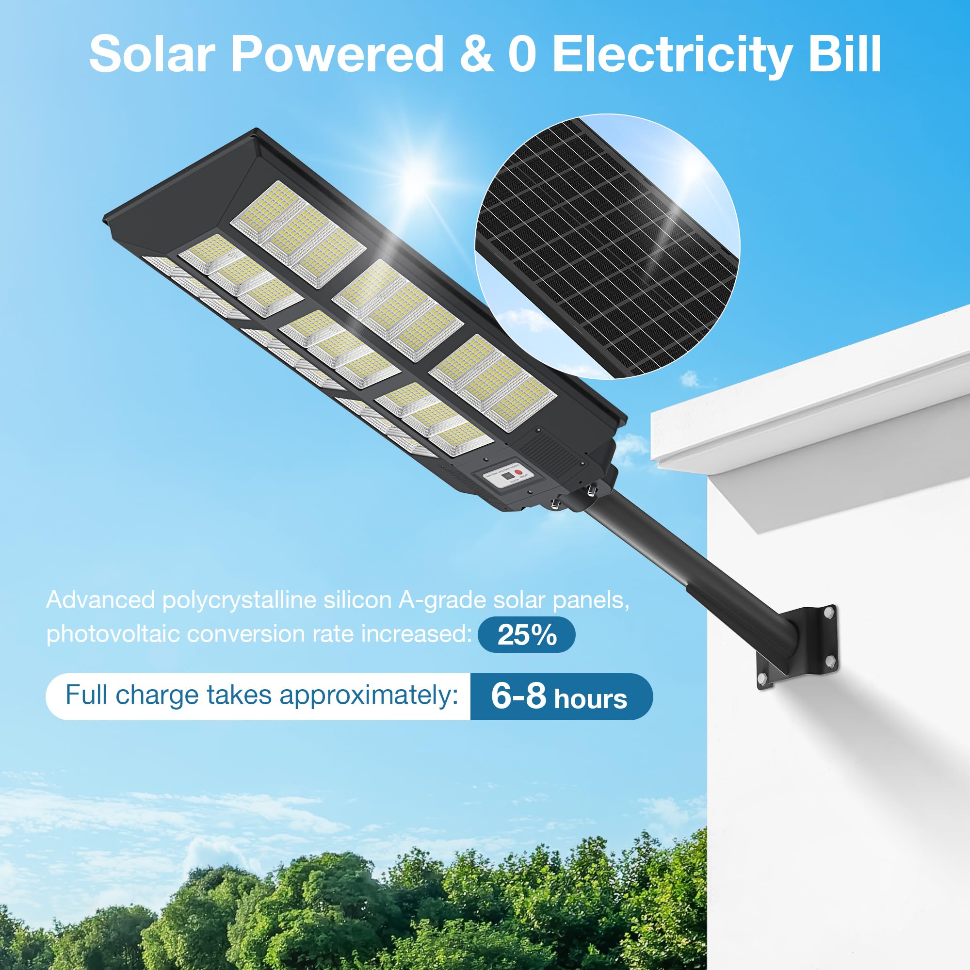 8000W Solar Street Lights Outdoor Waterproof with Motion Sensor - Commercial Solar Parking Lot Lights, Dusk to Dawn LED Street Light for Yard, Garden, Pathway & Driveway | Energy-Efficient Solar Powered Outdoor Lighting for Security & Safety
