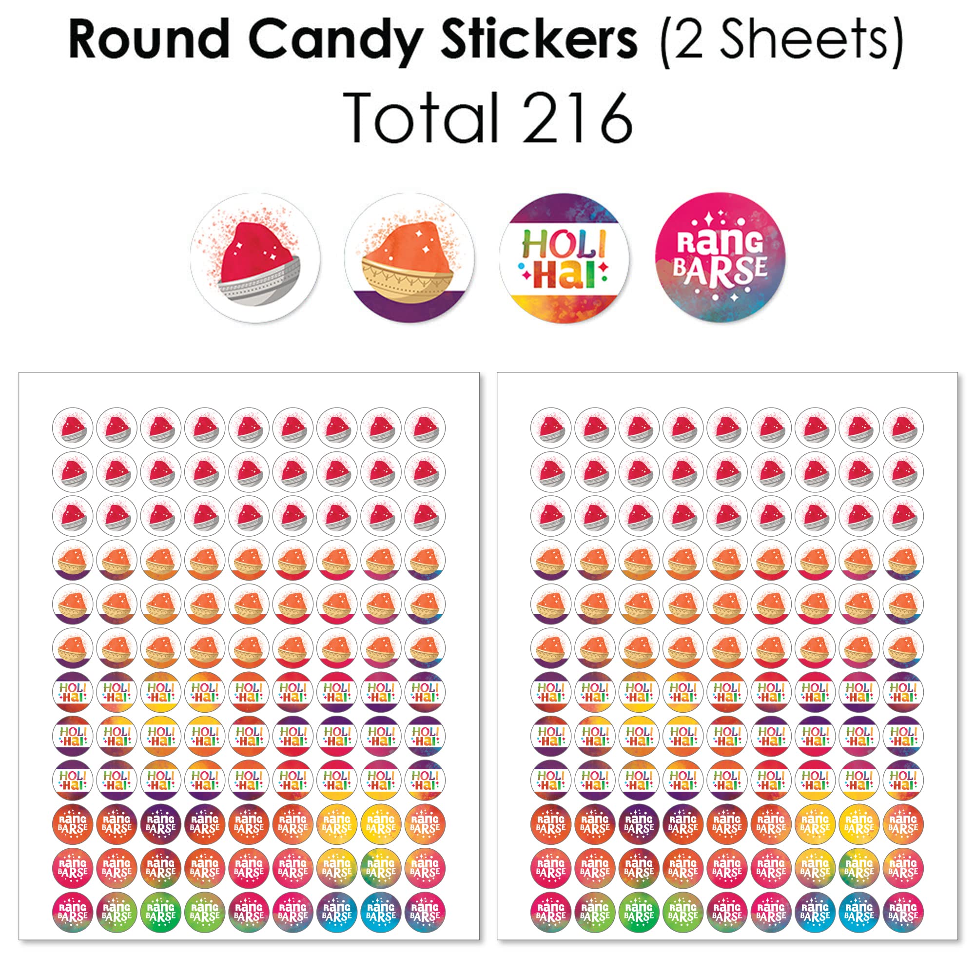 Big Dot of Happiness Holi Hai - 304-Piece Mini Candy Bar Wrappers, Round Stickers & Circle Stickers Kit for Festival of Colors Party Favors - Perfect for Indian Holi Celebrations, Birthday Parties & Cultural Events