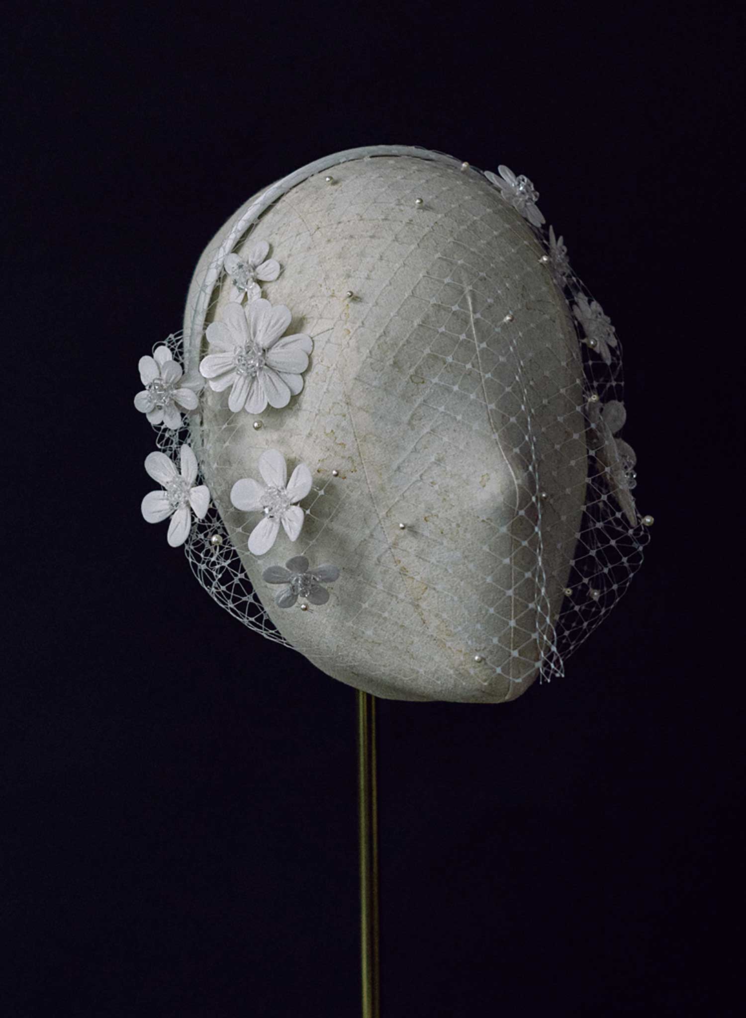 Embroidered Primrose Headband with Birdcage Veil - Style #2449 | Vintage-Inspired Bridal Hair Accessory for Weddings, Tea Parties & Special Occasions