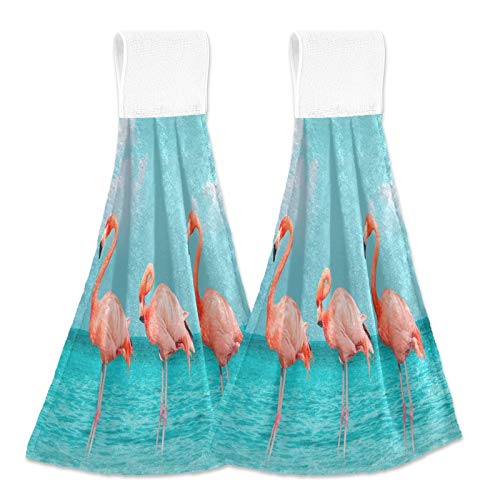 2 Pack Flamingo Hand Towels - Soft Absorbent Kitchen & Bath Towels for Bathroom, Beach, Laundry Room - Cute Summer Beach Decor, Farmhouse Gift Idea, Perfect for Coastal Themed Homes & Vacation Rentals