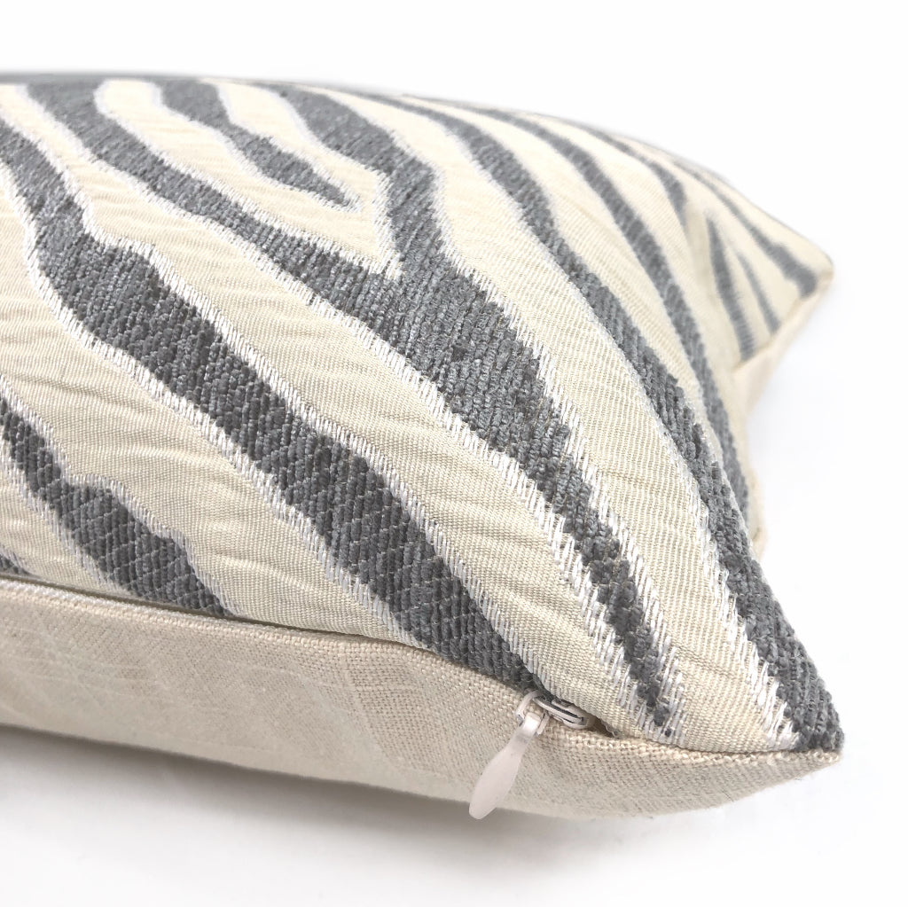 Gray Cream Tiger Zebra Stripes Upholstery Chenille Pillow Cover - Soft Decorative Throw Pillow Case for Sofa, Bed, Couch - Home Decor & Living Room Accessories