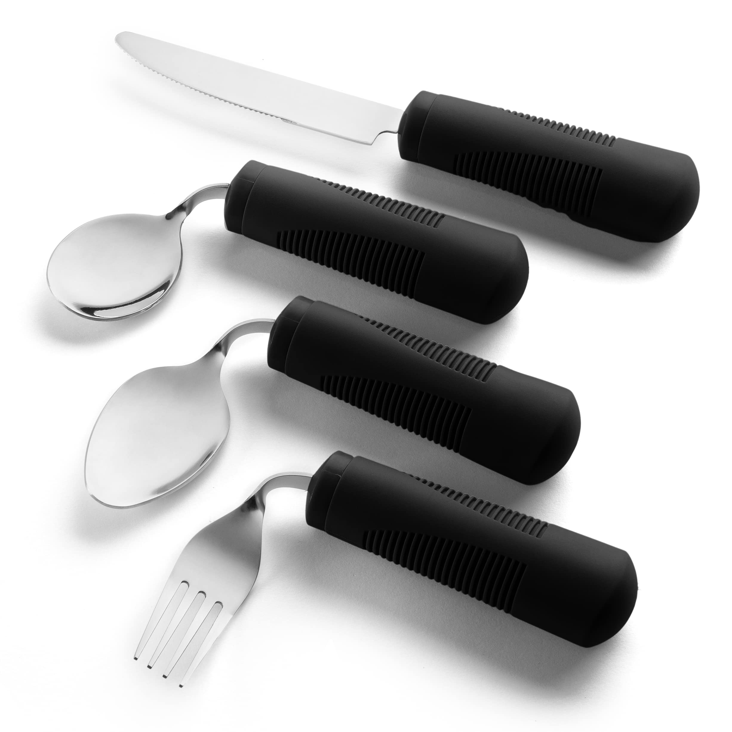Weighted Adaptive Utensils Set for Elderly with Hand Tremors - 4-Piece Non-Slip Kitchen Tools (Stainless Steel Fork, Knife & Spoons) - Ideal for Arthritis, Parkinson's Patients - Perfect for Daily Meals & Assisted Living