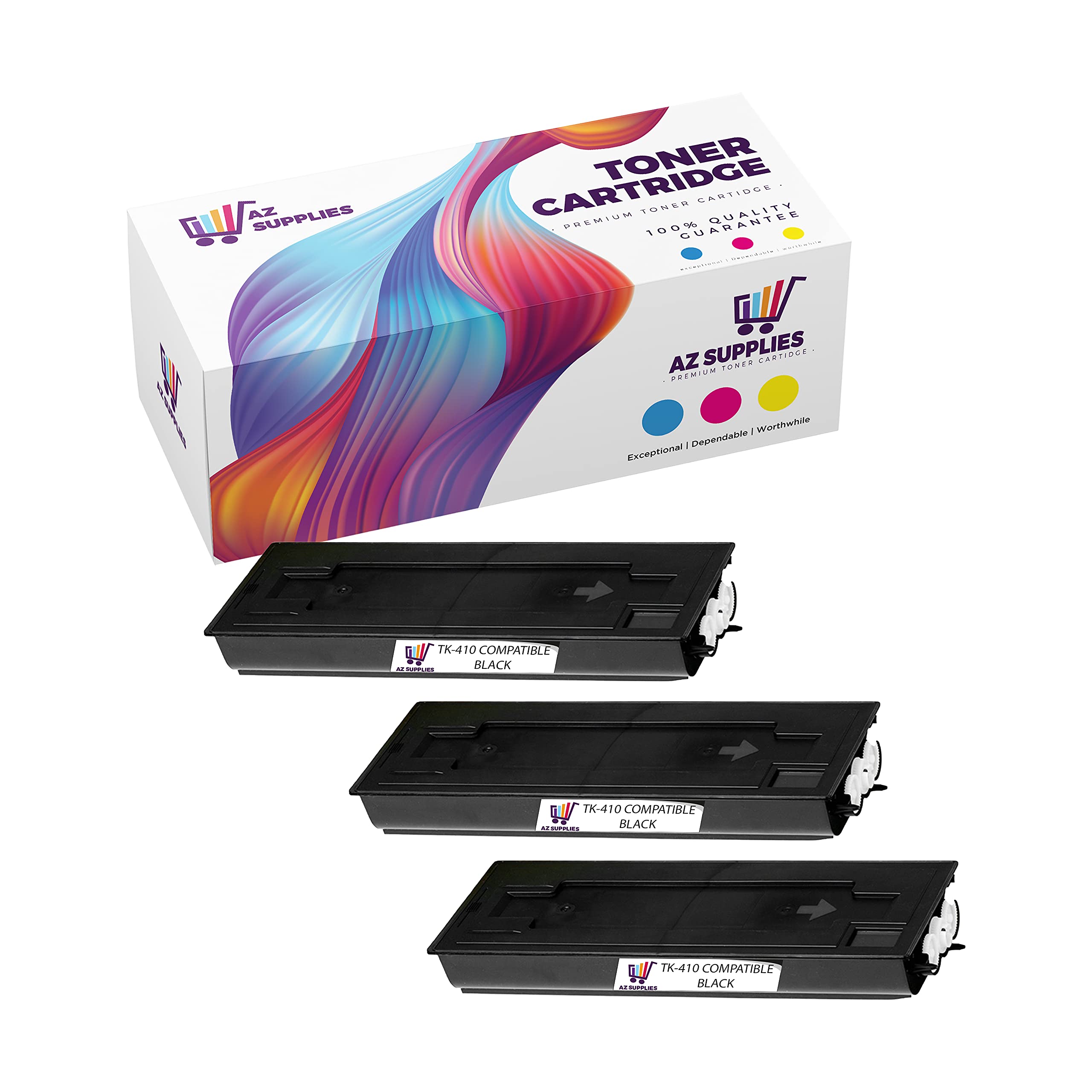 AZ Supplies Compatible Toner Cartridge Replacement for Kyocera-Mita TK-410 - Works with KM-1620, KM-1650, KM-2035, KM-2050, KM-1635, KM-2020 Printers - High-Quality Black Toner (3-Pack) - Perfect for Office & Home Printing Needs