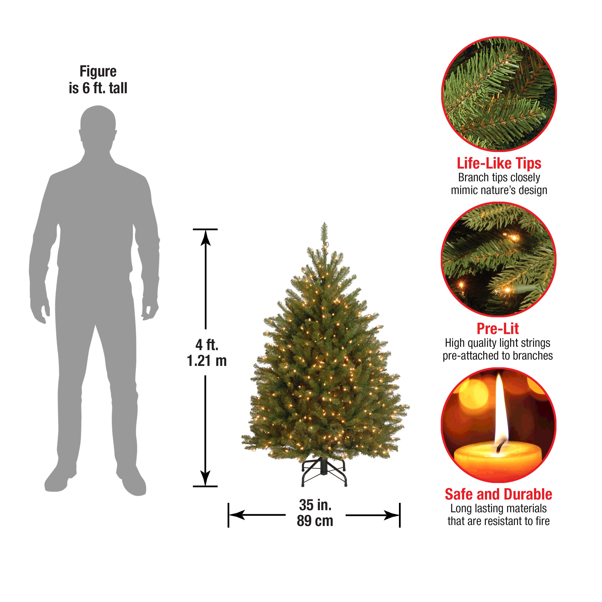 4 ft Pre-Lit Dunhill Fir Artificial Christmas Tree with Clear Lights - Perfect for Holiday Home Decor & Festive Celebrations
