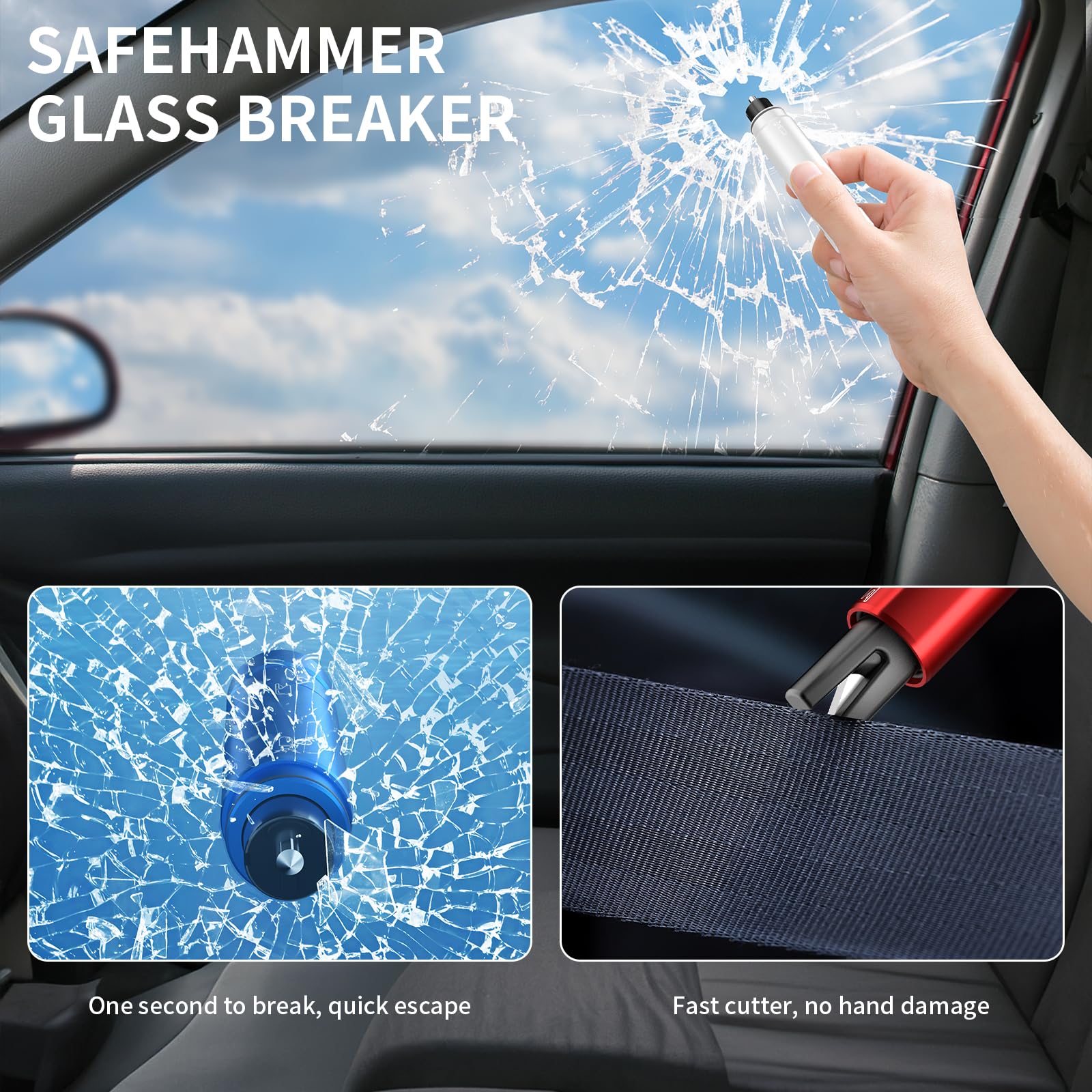 4 Pack Safe Hammer Car Window Breaker & Seatbelt Cutter - 2-in-1 Emergency Escape Tool for Vehicles - Shatter Tempered Glass & Cut Seatbelts Quickly - Ideal for Cars, Trucks, SUVs & Emergency Kits (SYQK-1)