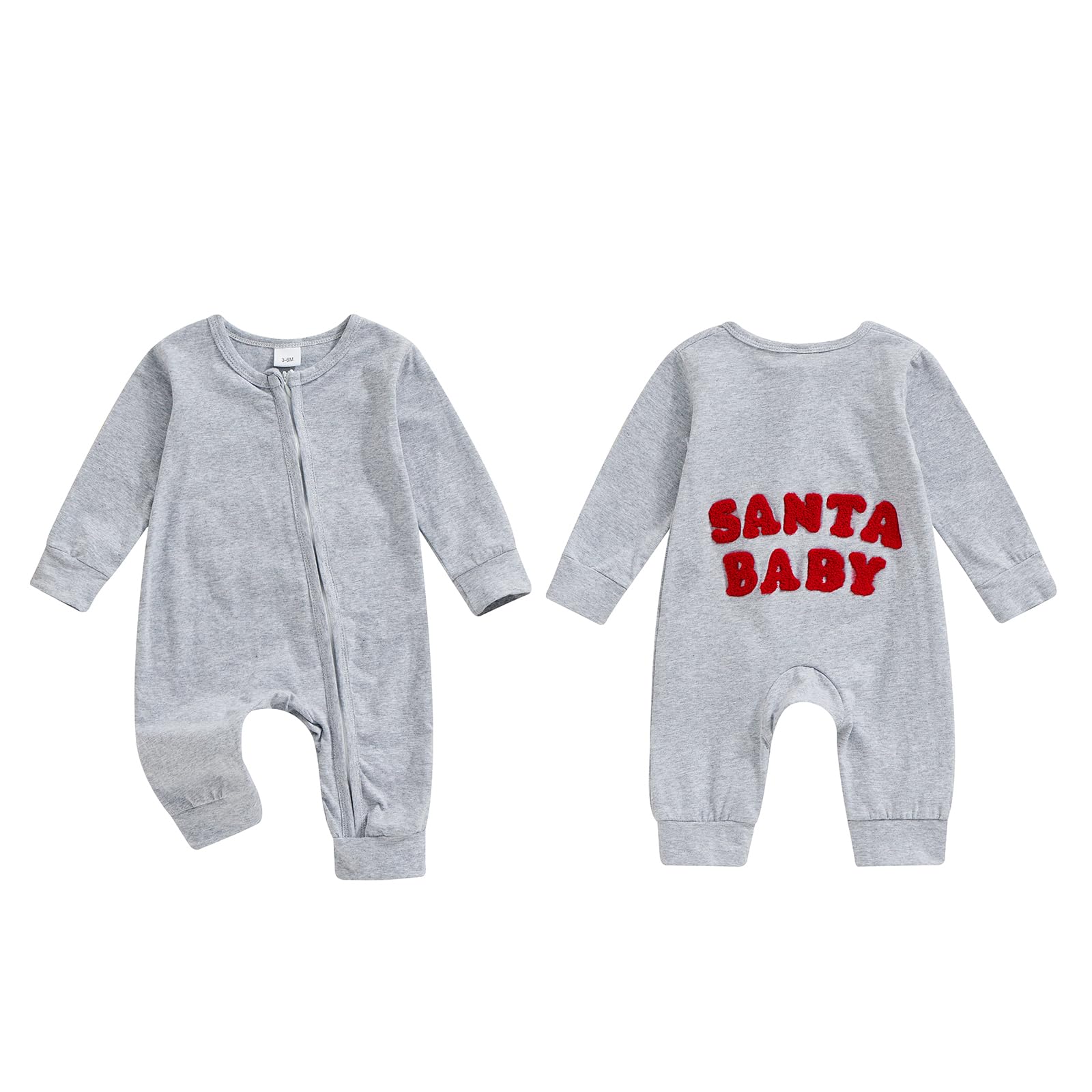 Newborn Baby Boy & Girl Christmas Outfit - Santa Baby Onesie with Long Sleeves & Zipper Romper Jumpsuit | Infant Xmas Clothes for Holiday Photos & Family Gatherings