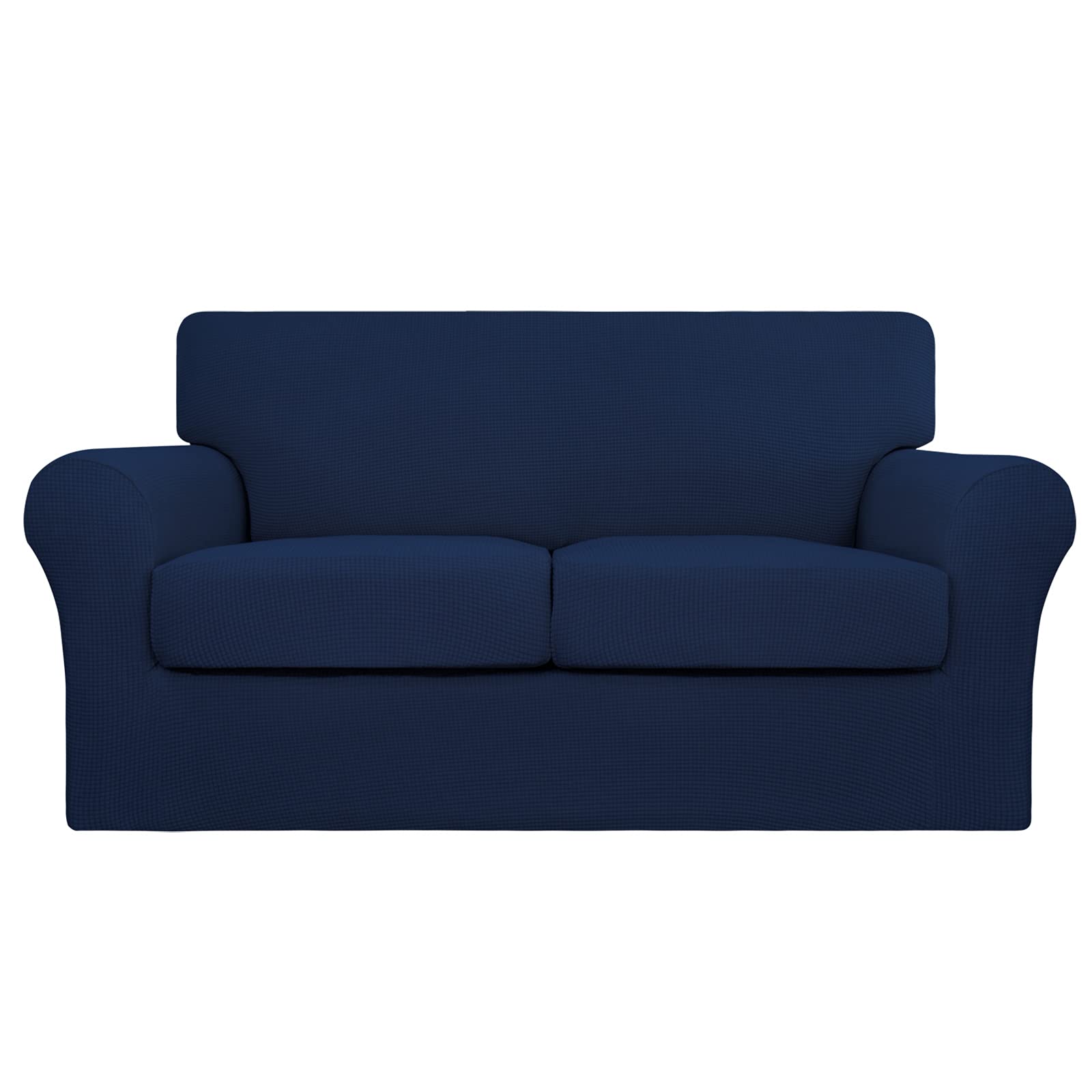 Stretch Sofa Cover for Dogs - 3 Piece Washable Couch Slipcover with Elastic Jacquard Fabric - Furniture Protector for Pets & Kids - Navy Blue Loveseat Size - Perfect for Pet Owners & Family Homes with 2-Cushion Couches