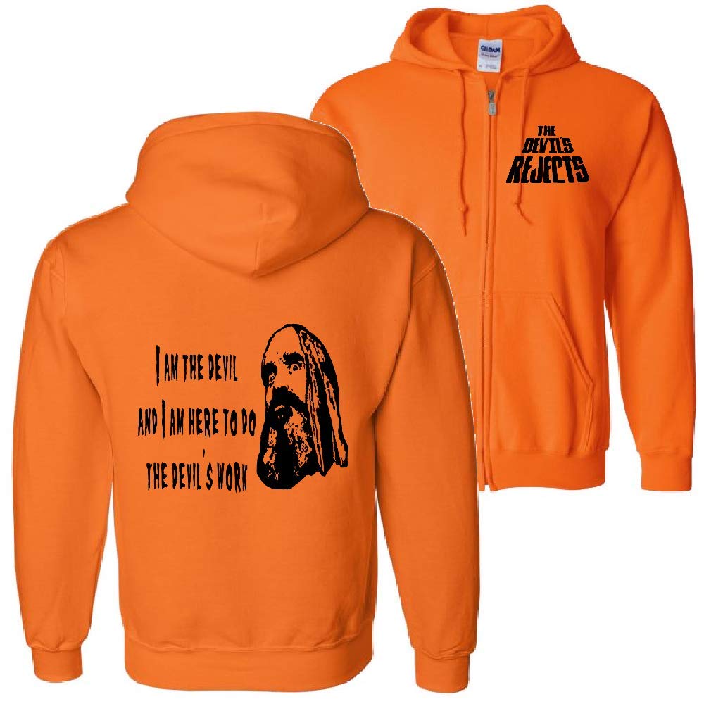 Devil's Rejects Otis Devil's Work Zip Up Orange Hoodie - Horror Movie Merchandise & Zombie Fan Gift for Halloween Cosplay