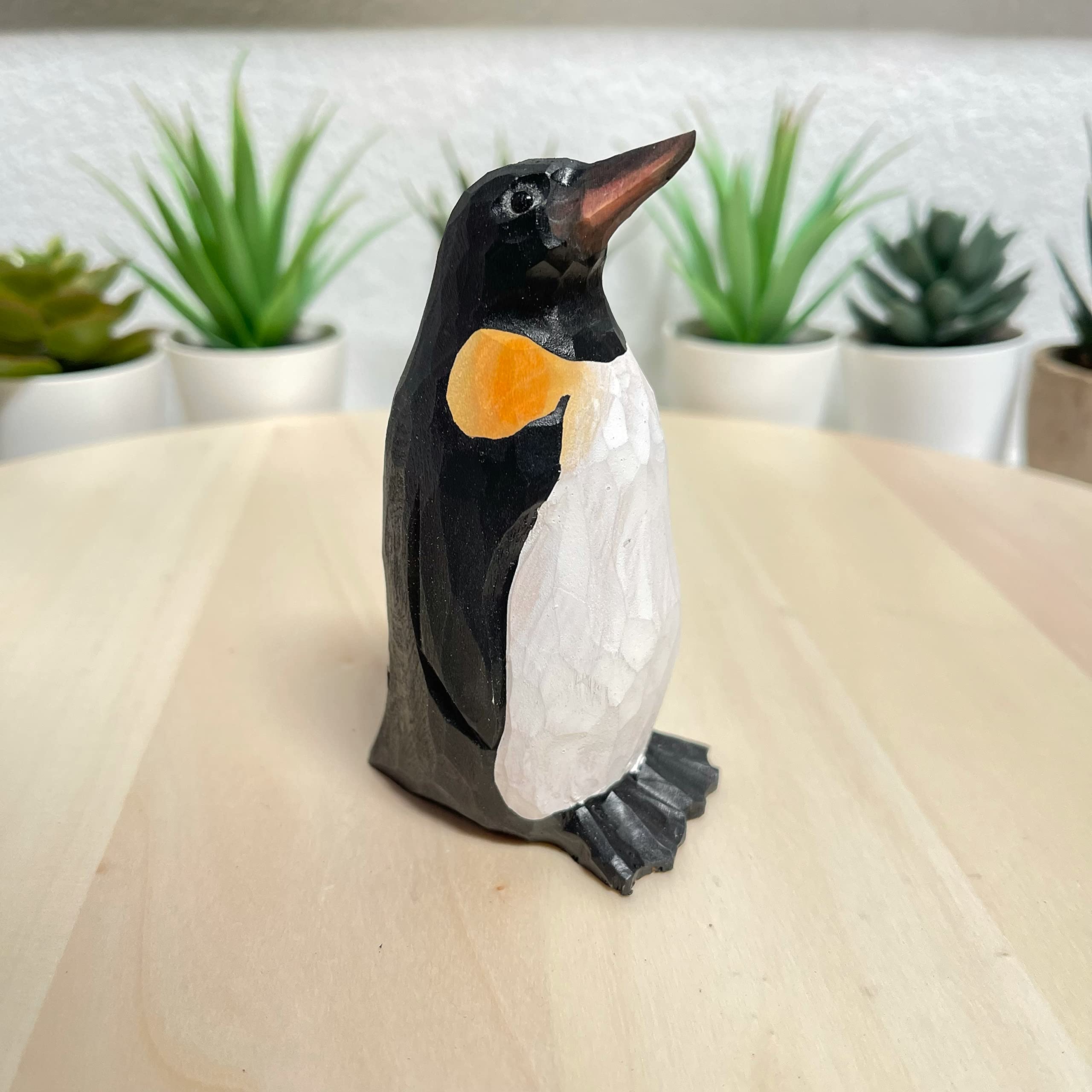 Hand Carved Wood Penguin Sculpture - Unique Home Decor & Gift Idea for Living Room, Office, or Bookshelf Display