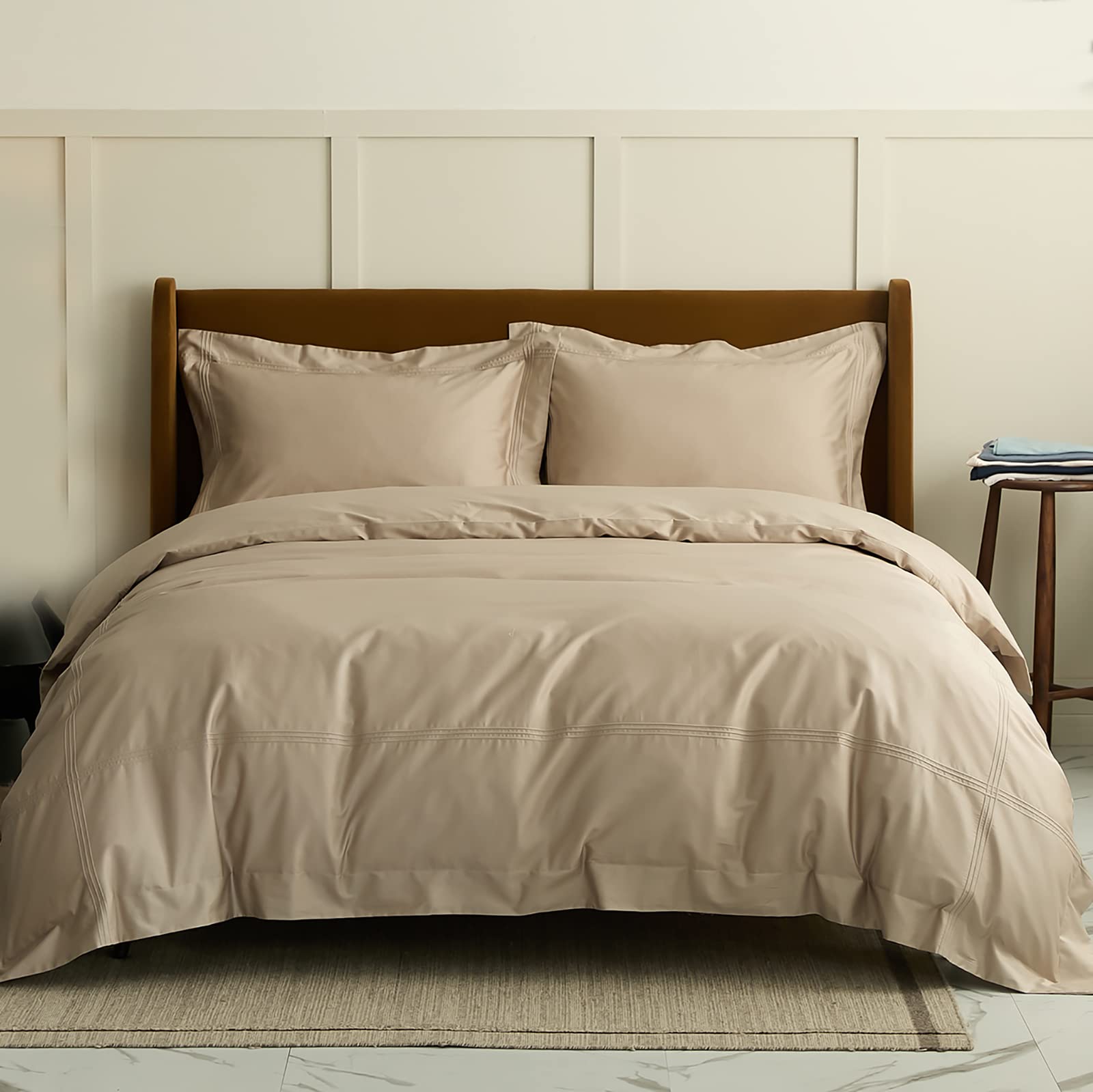 Premium 600 Thread Count Egyptian Cotton Duvet Cover Set King Size - Breathable All-Season Bedding in Khaki for Cozy Home & Hotel Use