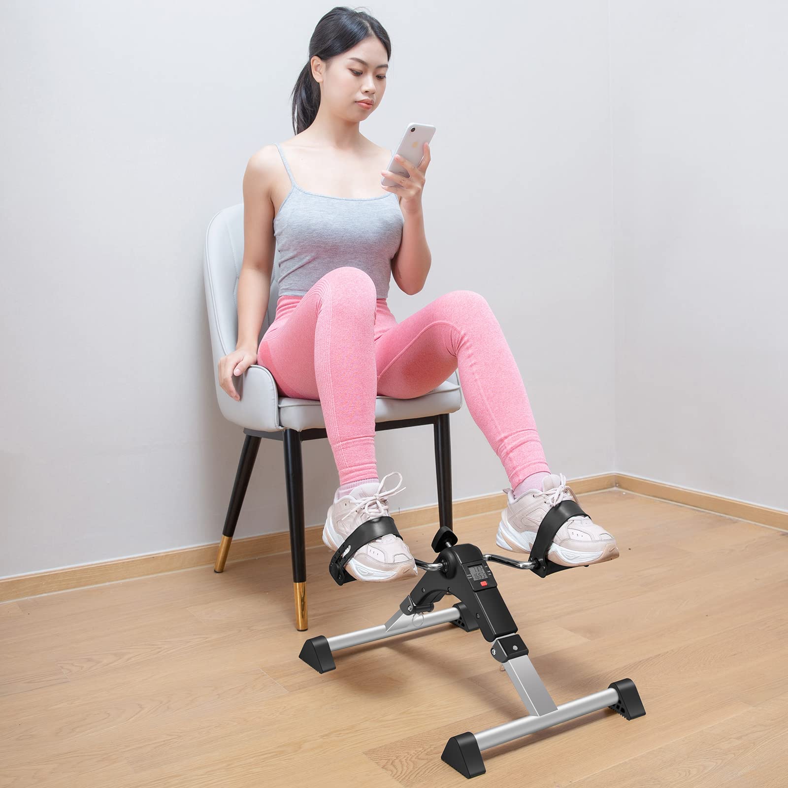 TABEKE Under Desk Bike Pedal Exerciser - Portable Folding Exercise Bike for Arms & Legs, LCD Display, Fully Assembled - Perfect for Office, Home & Rehab Workouts