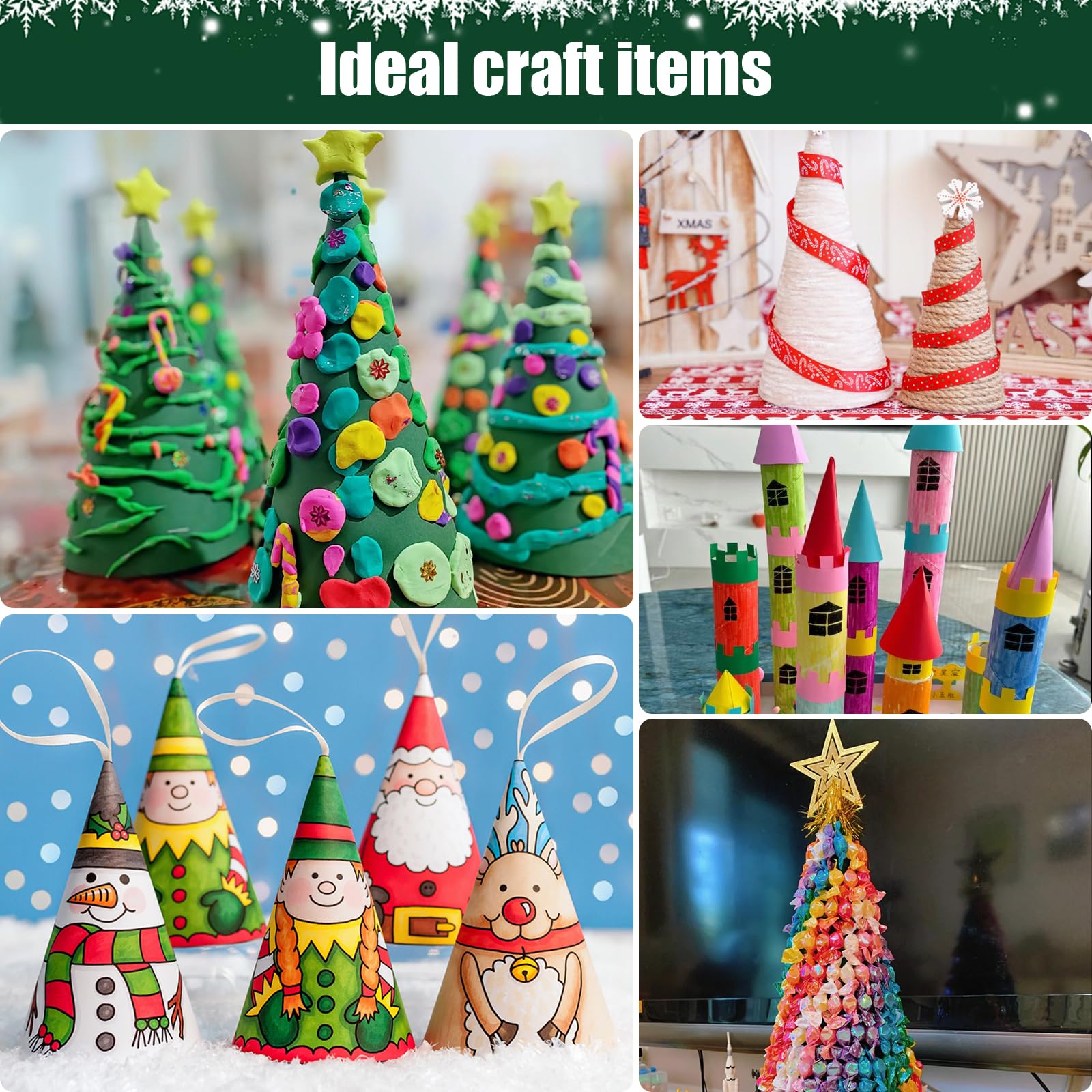 12 Pack Paper Mache Cones for Crafts - 9.8 x 4.1 Inch Open Bottom Cardboard Cones for DIY Christmas Tree Decorations, Xmas Party Supplies, Home Decor & Art Projects - Perfect for Holiday Crafting, School Activities and Creative Home Decoration