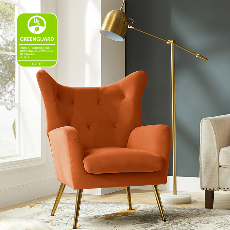 Luxury Isabelle Wingback Velvet Upholstered Armchair - High Back Accent Chair with Sturdy Metal Legs for Living Room, Bedroom & Office Decor