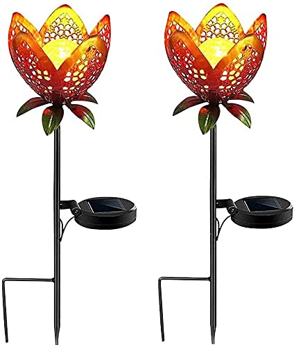 2 Pack Solar Flower Stake Lights Outdoor - Wrought Iron Hollow Solar Lantern LED for Garden, Yard, Patio - Waterproof Decorative Pathway Lighting for Parties, Landscaping & Nighttime Ambiance