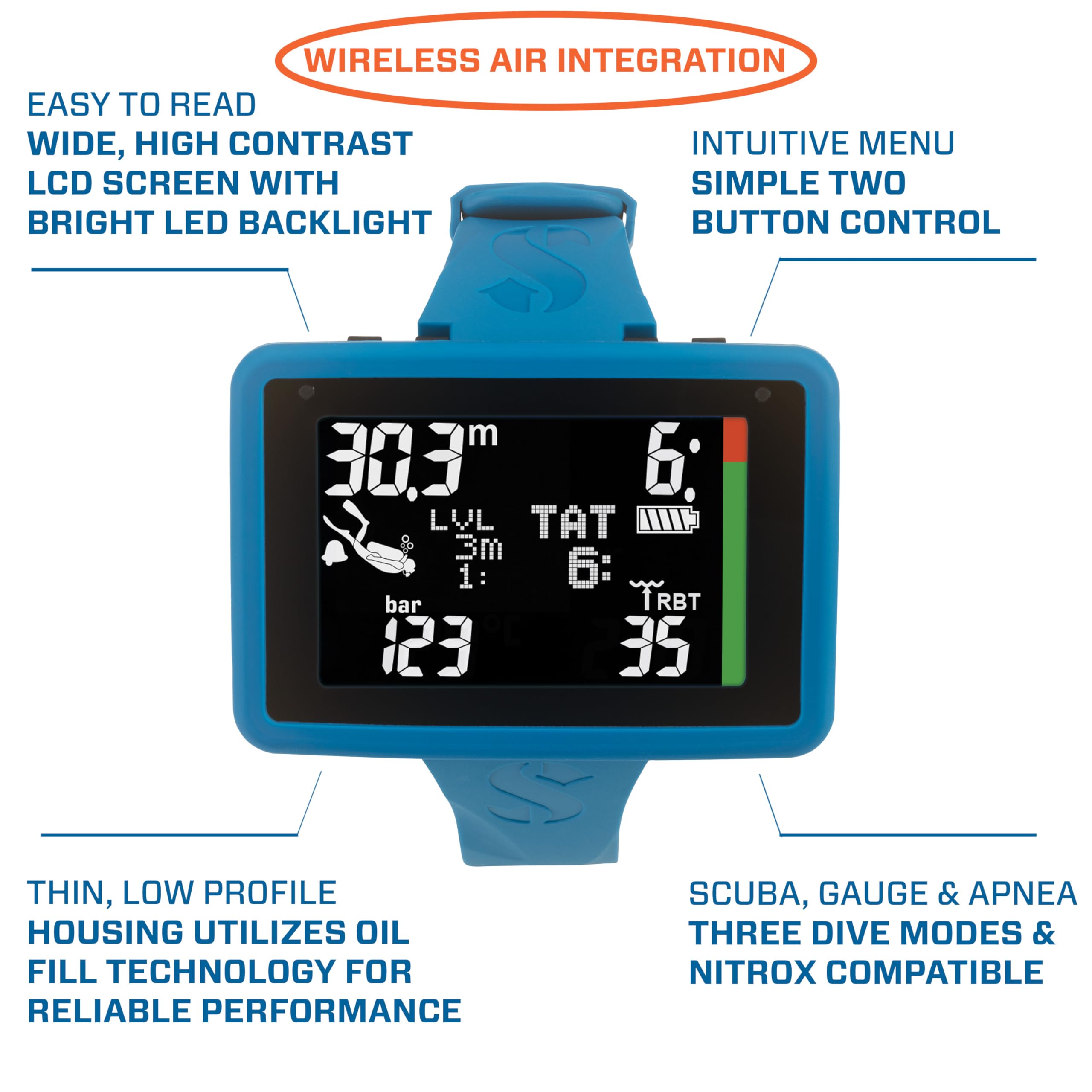 SCUBAPRO Luna 2.0 AI Wrist Dive Computer with Bluetooth - Air Integrated Digital Watch for Scuba Diving - Includes Protective Case & Silicone Band - Perfect for Recreational & Technical Divers