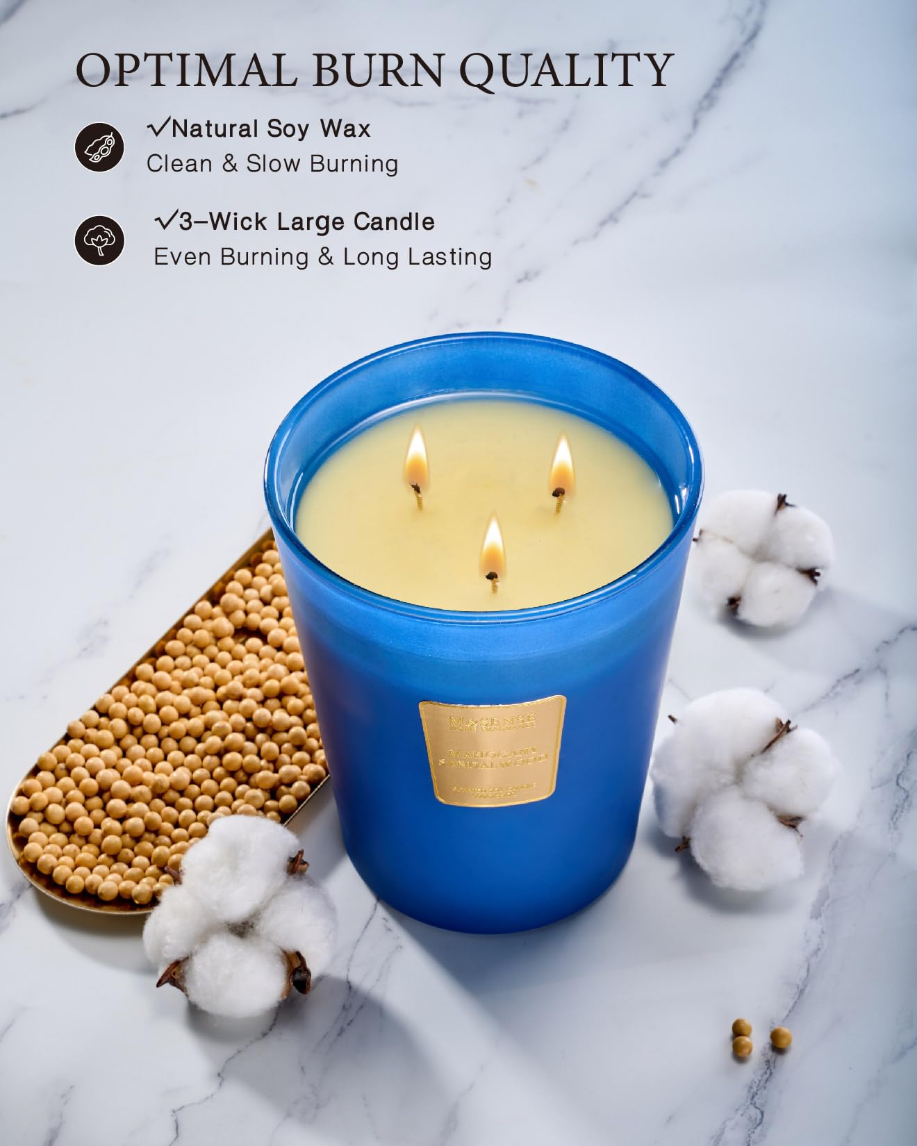 **M&SENSE Mahogany Sandalwood Scented Candles – 35oz Extra Large 3-Wick Natural Soy Candle, 150 Hours Long-Lasting & Clean Burning, Glass Jar Home Fragrance – Perfect for Relaxation, Gifts for Women & Men**    *(Use Scenes: Ideal for living rooms, bedrooms, yoga spaces, and romantic dinners – creates a warm, soothing ambiance.)*